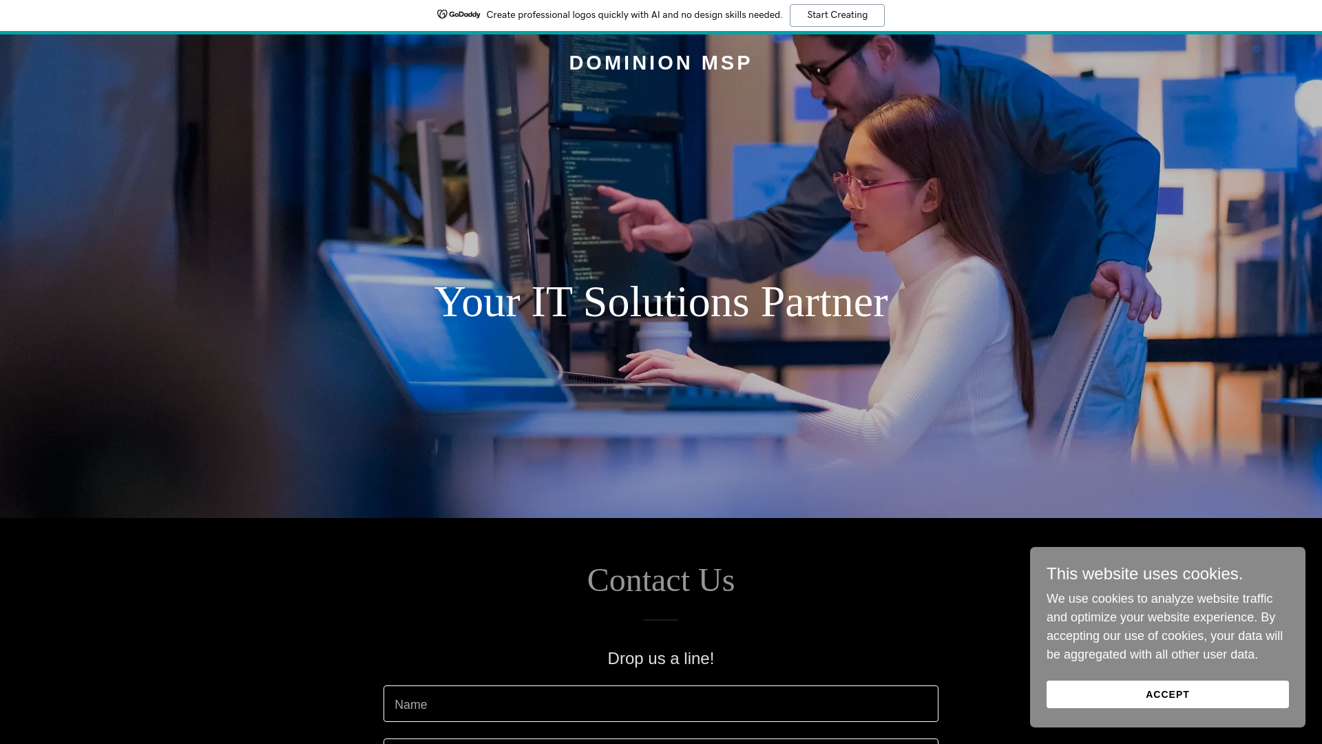 website screenshot of https://dominionmsp.com/