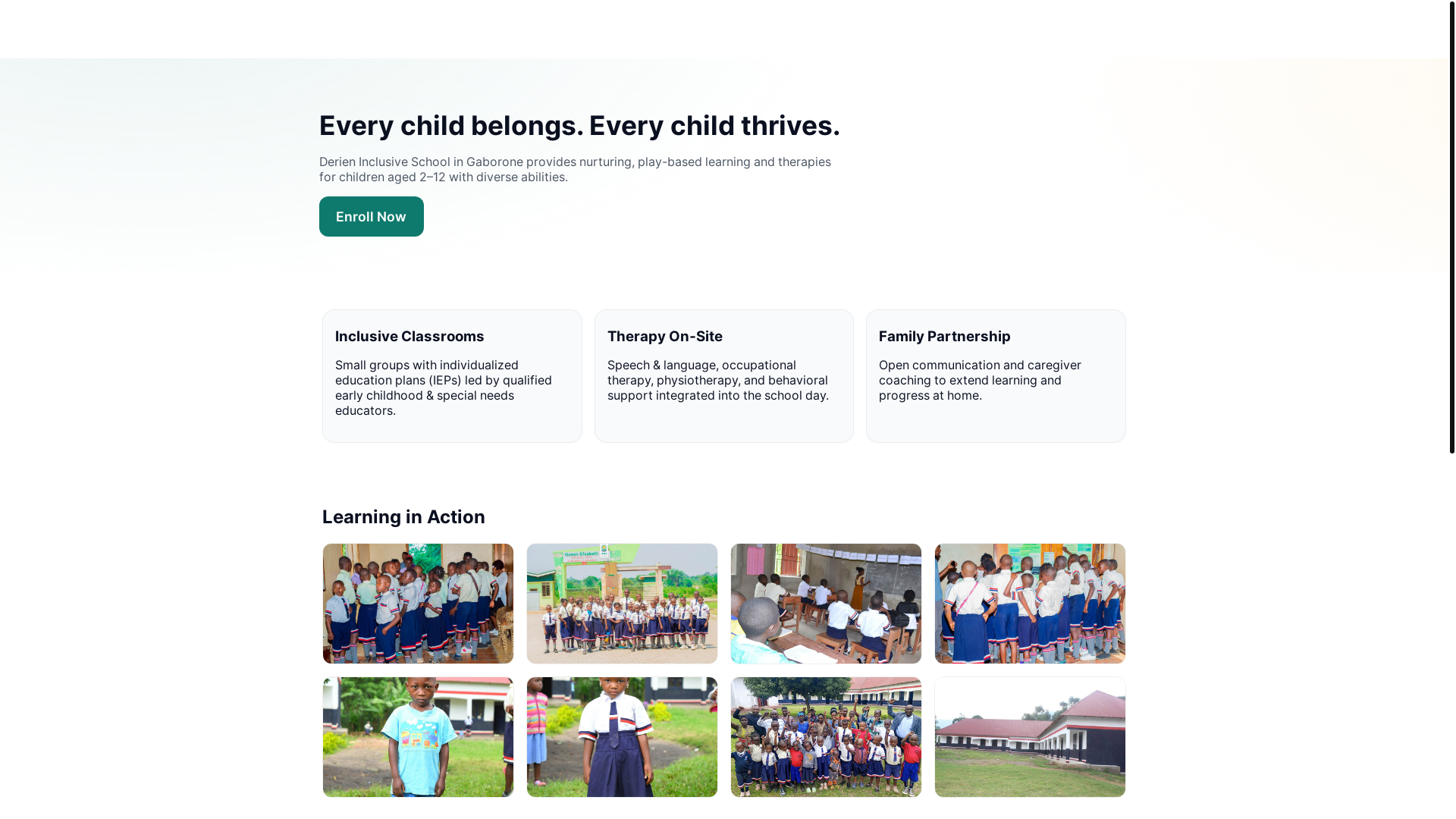 website screenshot of https://derien.co.bw/