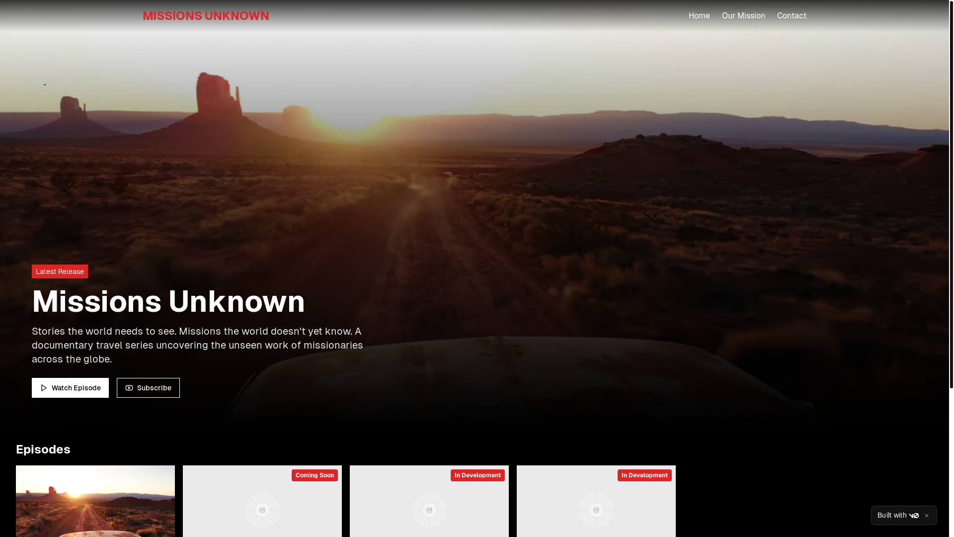 website screenshot of https://missions-unknown.com/