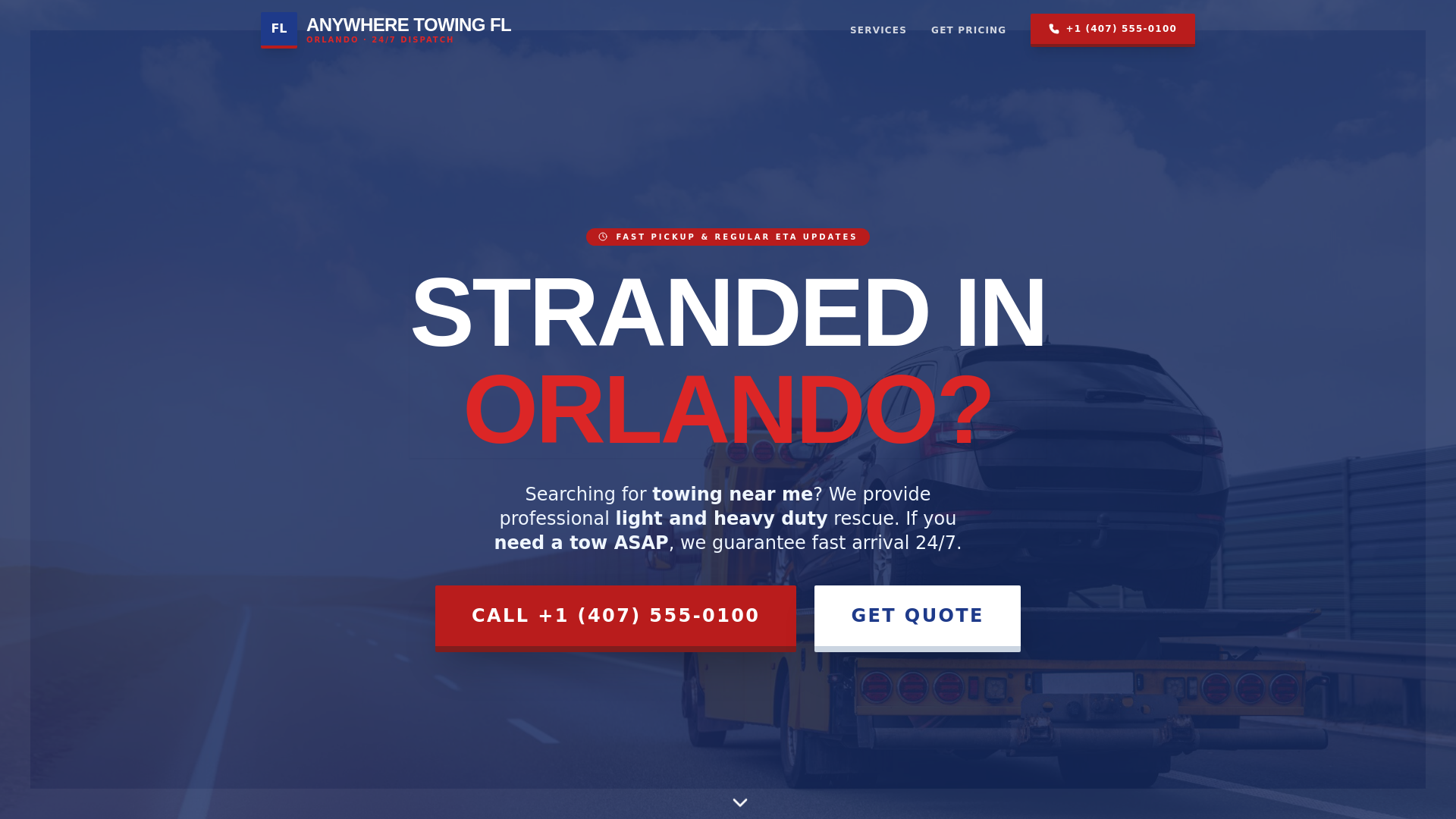 website screenshot of https://anywhere-towing.co/