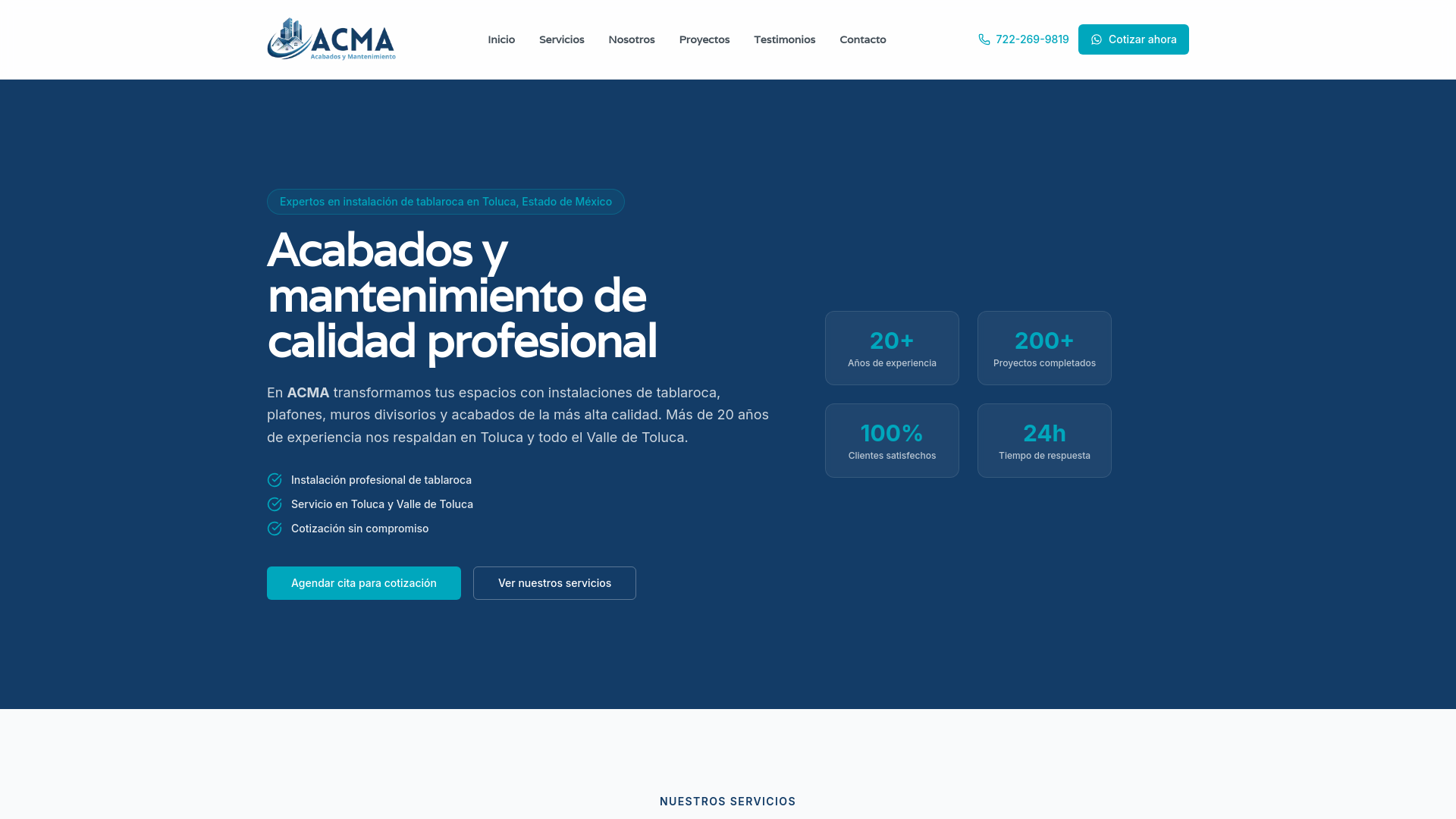 website screenshot of https://acmaacabadosymantenimiento.com/