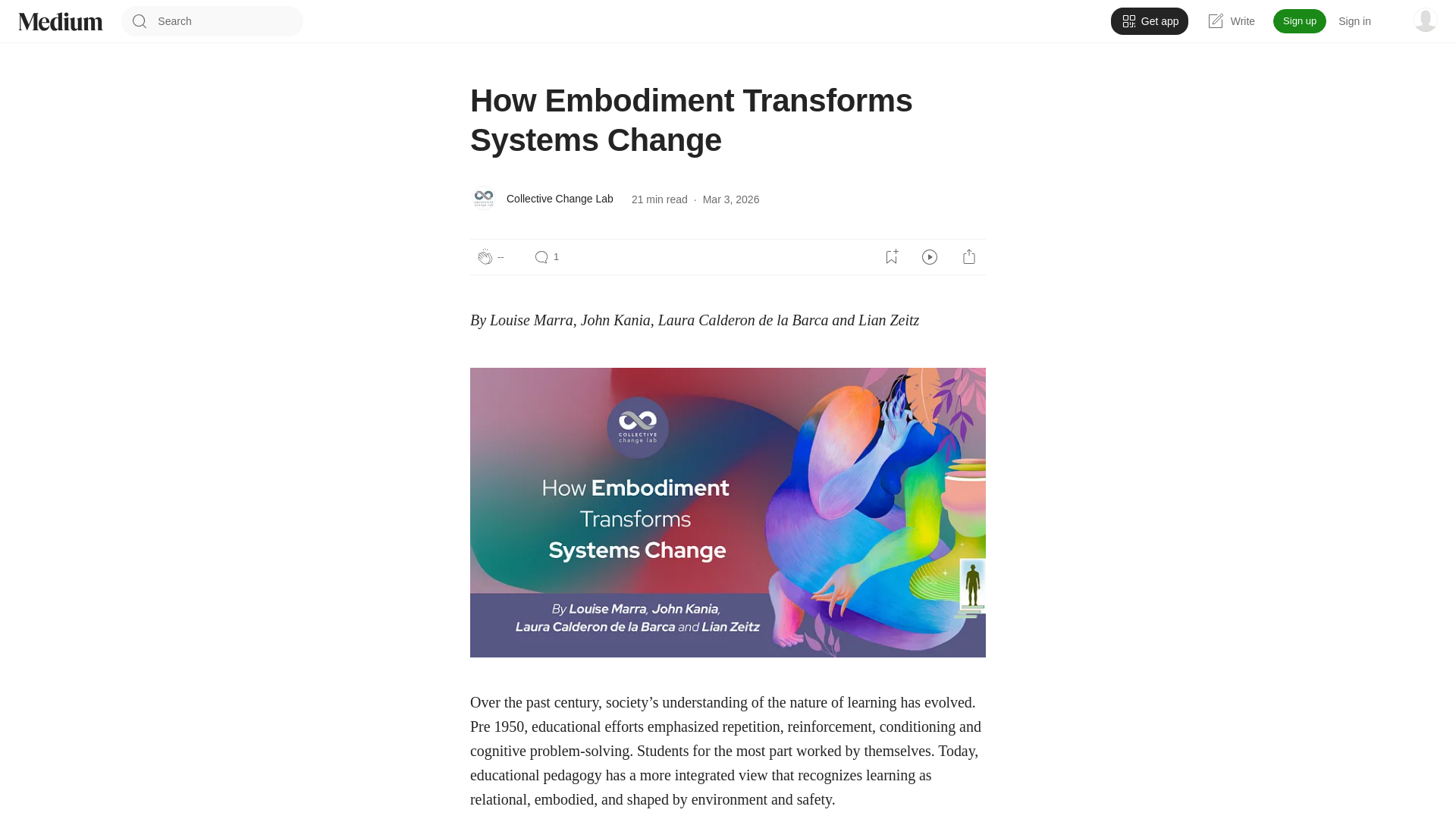 website screenshot of https://collectivechangelab.medium.com/how-embodiment-transforms-systems-change-9b71a04dd289