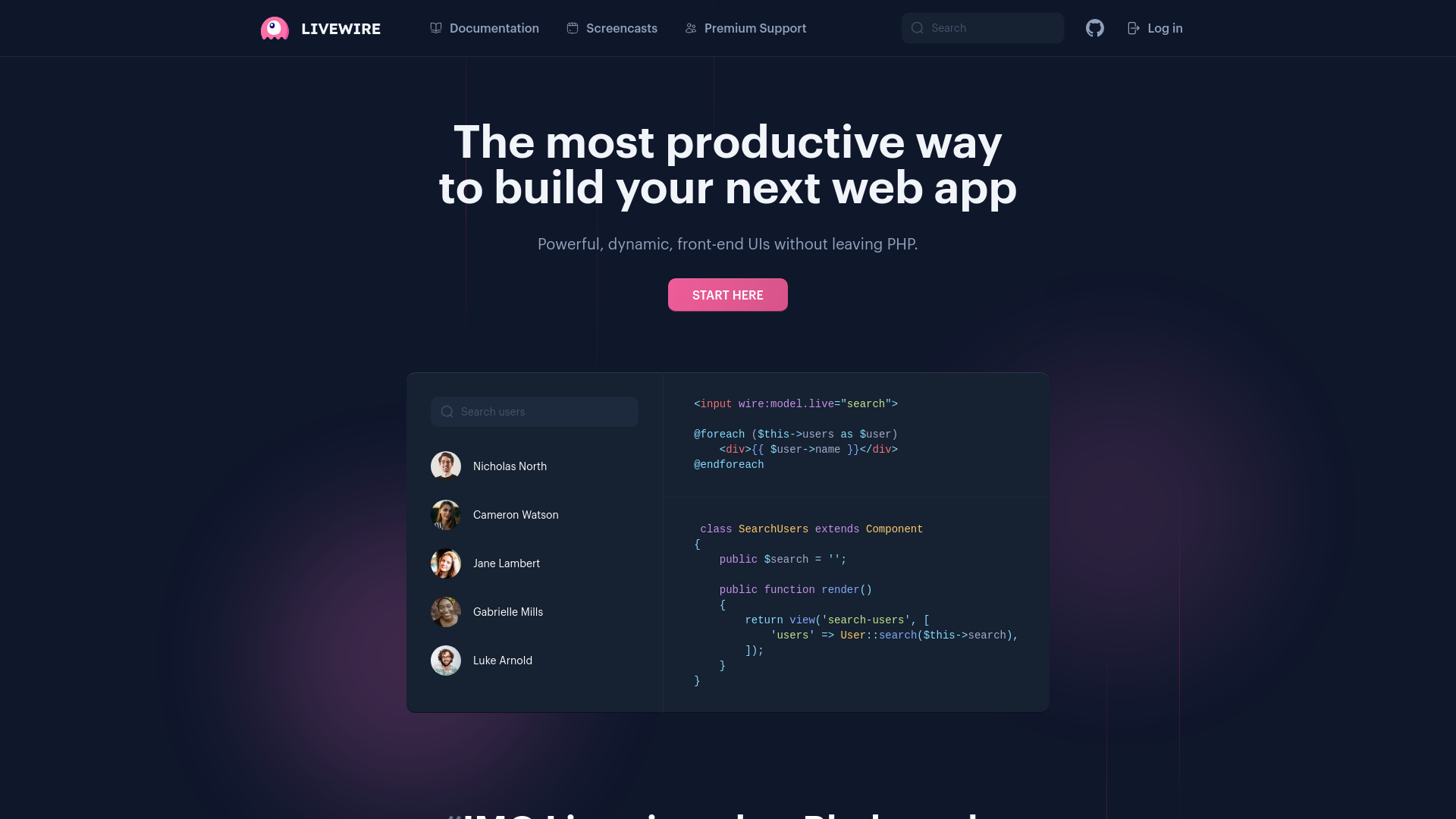website screenshot of https://livewire.laravel.com/