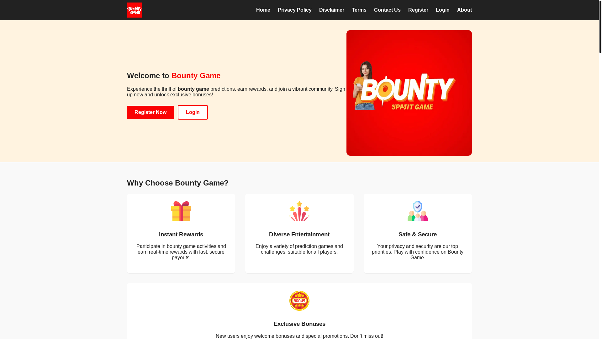 website screenshot of https://bountygame.love/