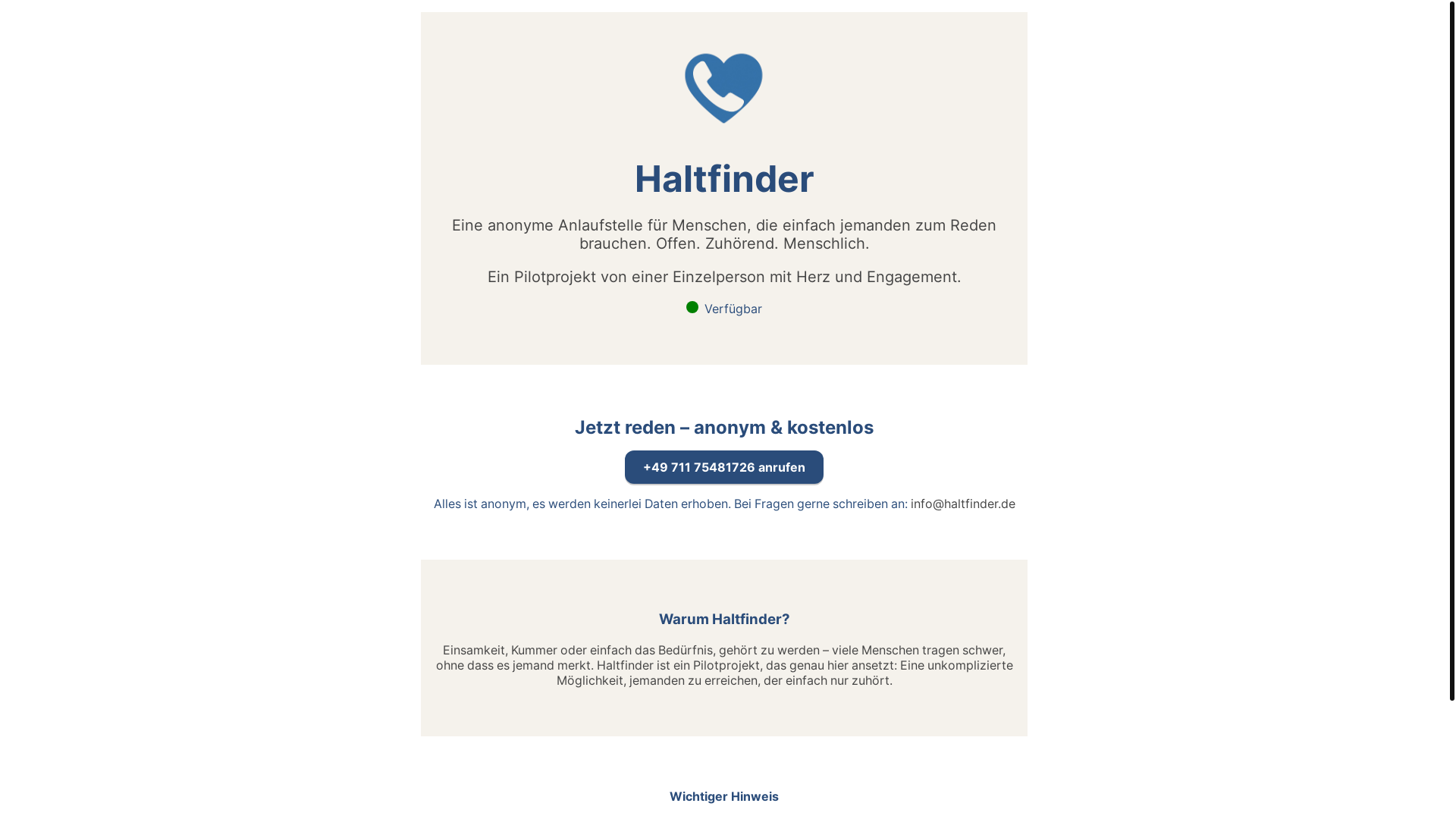 website screenshot of https://haltfinder.de/