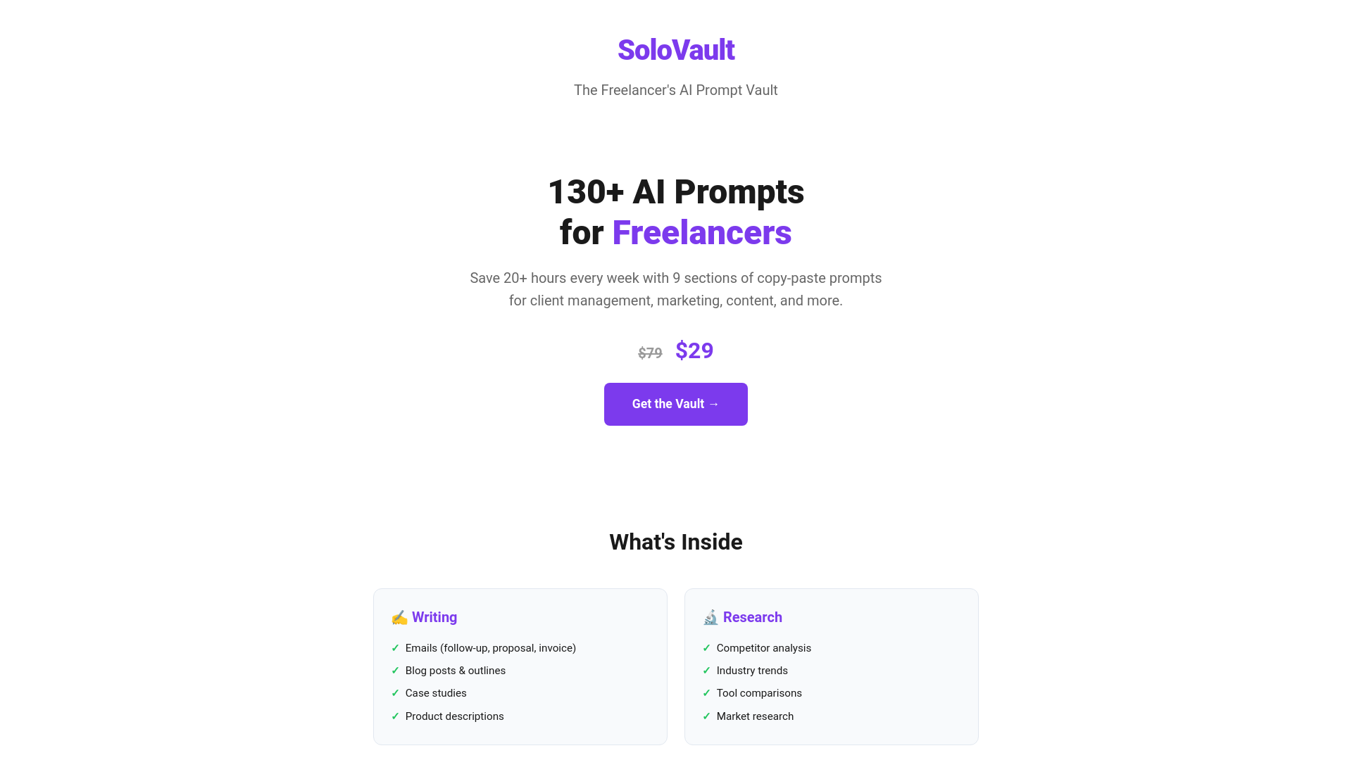 website screenshot of https://solovault.io/