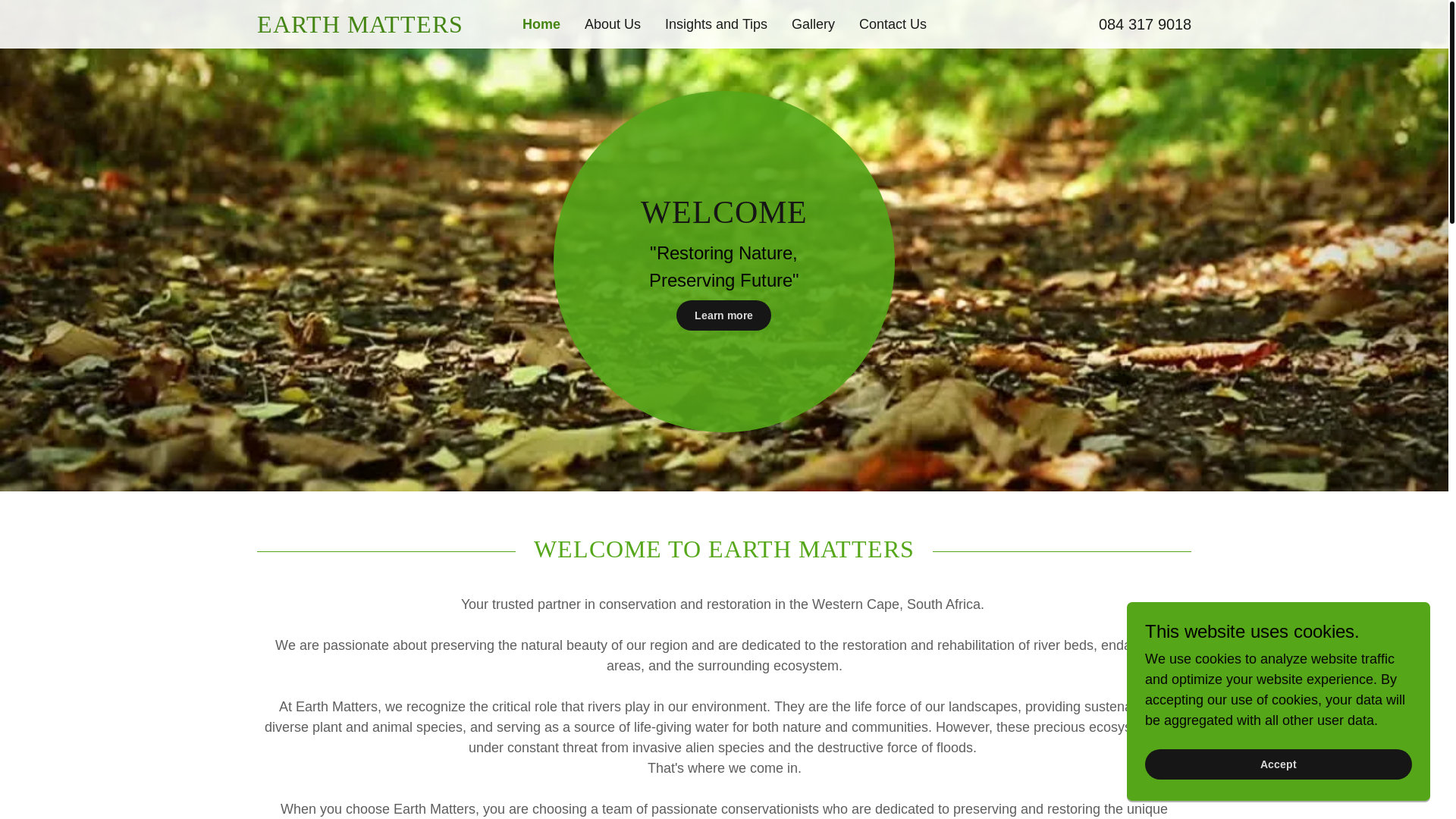 website screenshot of https://earthmatters-wc.co.za/