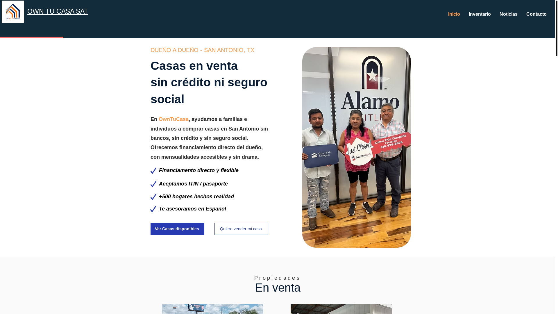 website screenshot of https://owntucasasatx.com/