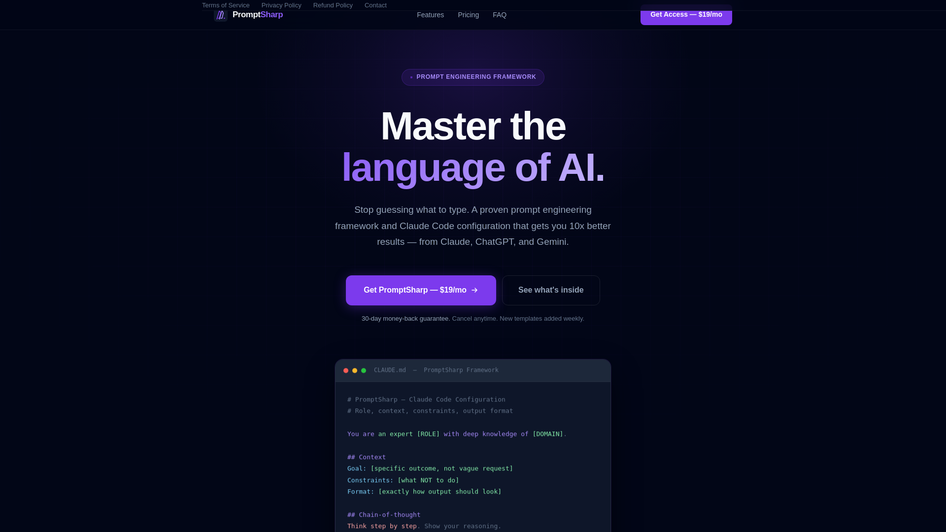 website screenshot of https://promptsharp.ai