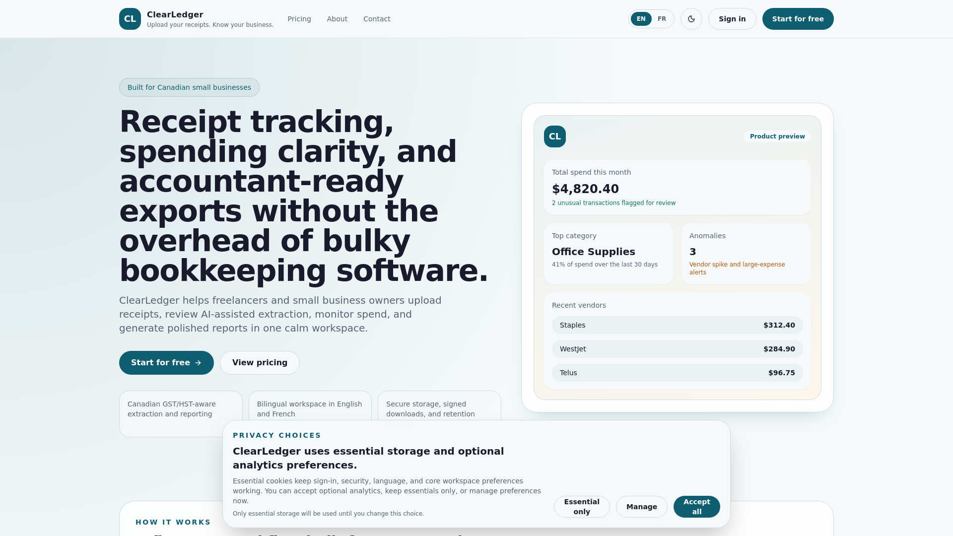 website screenshot of https://ledgermind.ca/