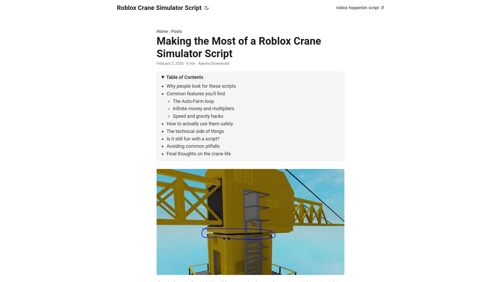 website screenshot of https://roblox-crane-simulator-script.pages.dev/