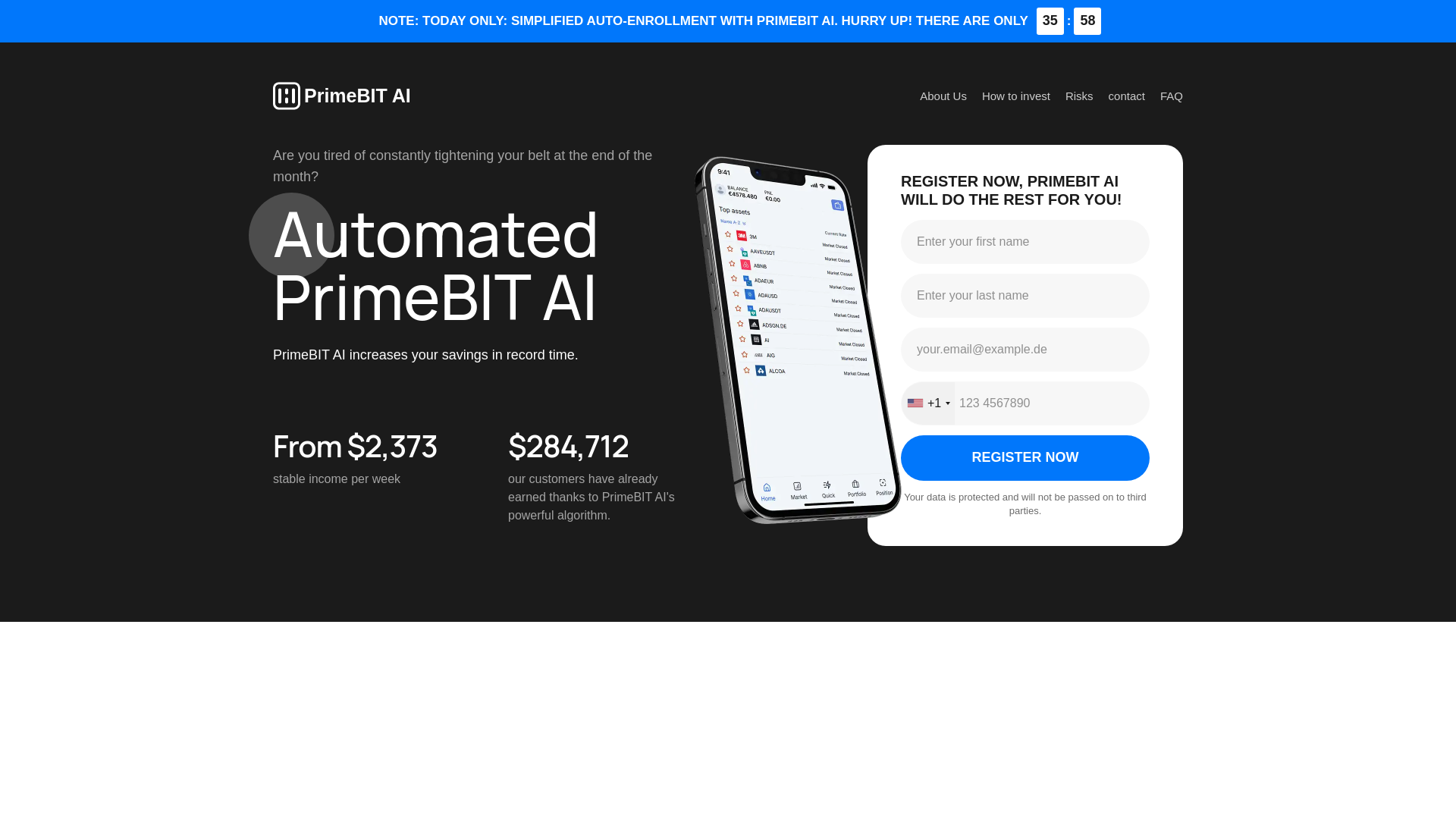 website screenshot of https://primebitaitrade.com