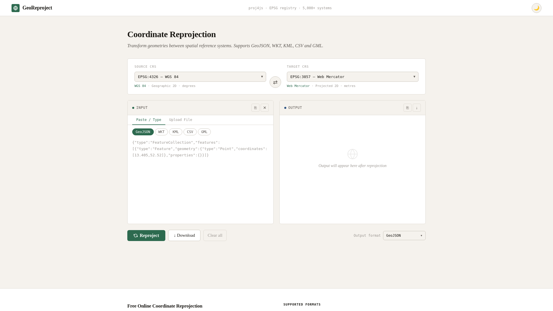 website screenshot of https://geo-reproject.com/