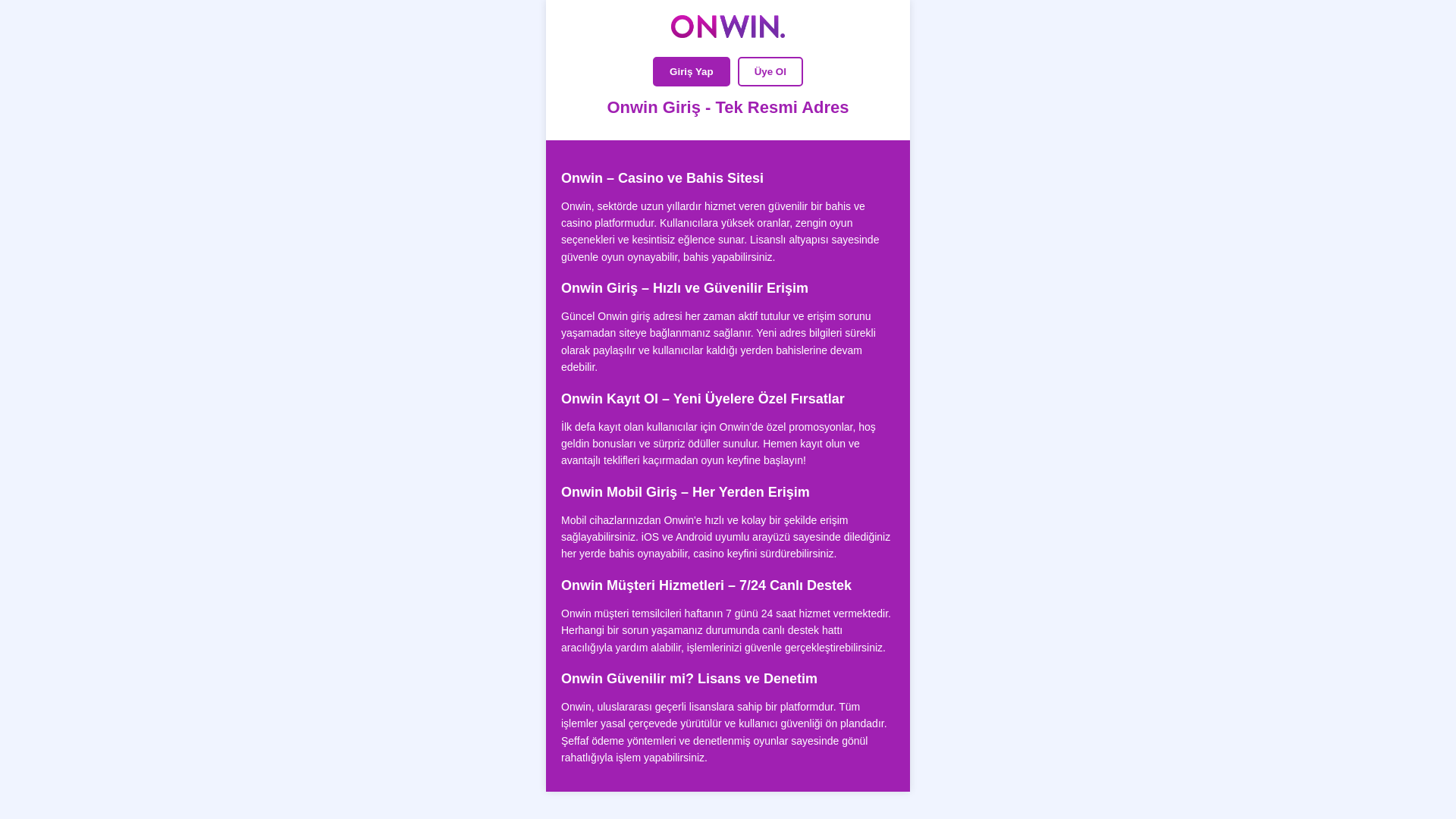 website screenshot of https://onwincasino.live/