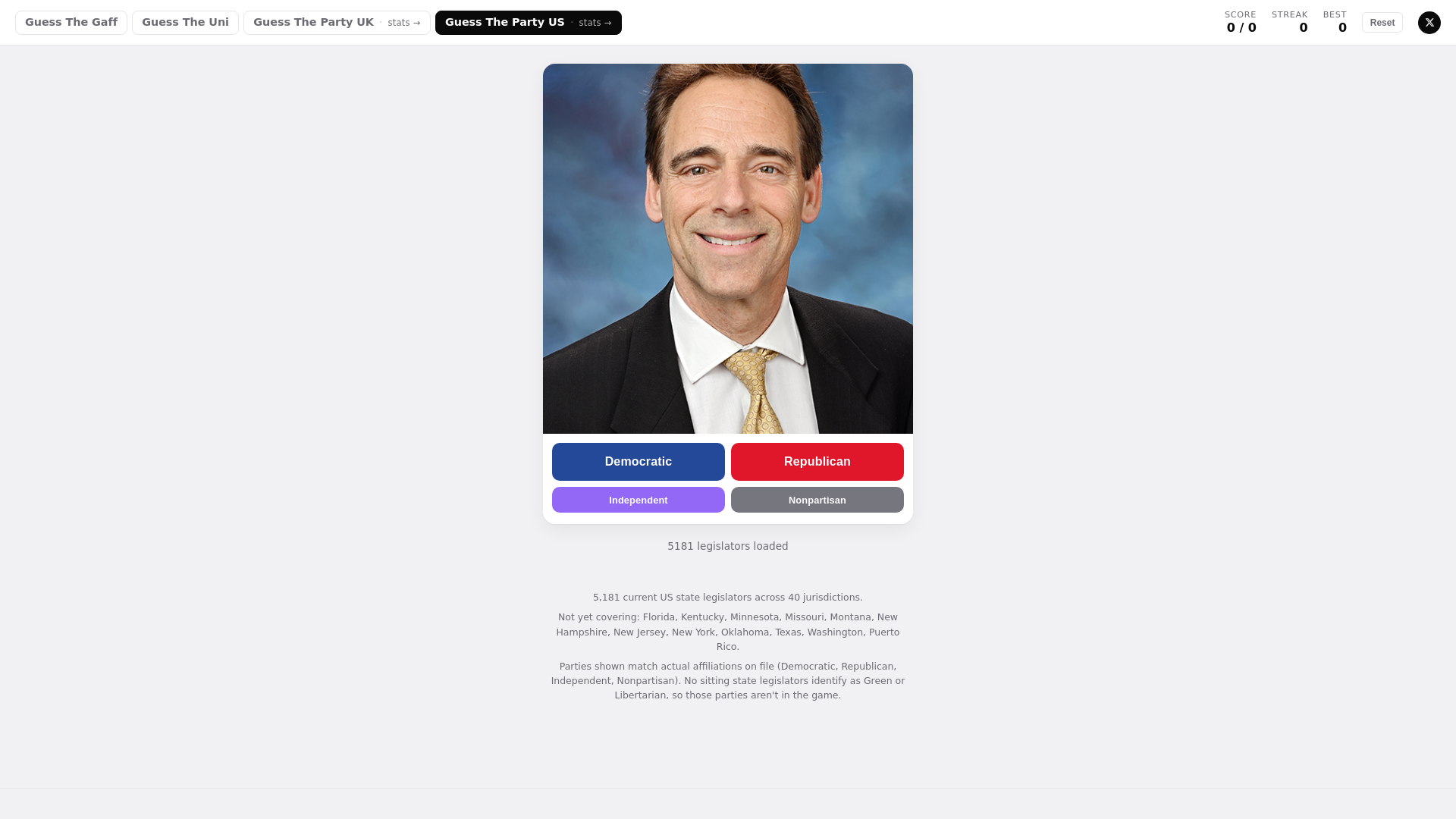 website screenshot of https://guess-the-party.com/