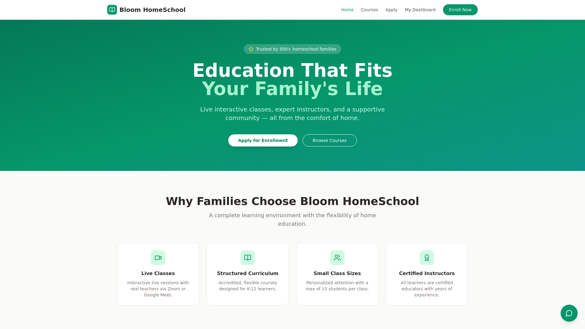 website screenshot of https://bloomhomeschool.xyz