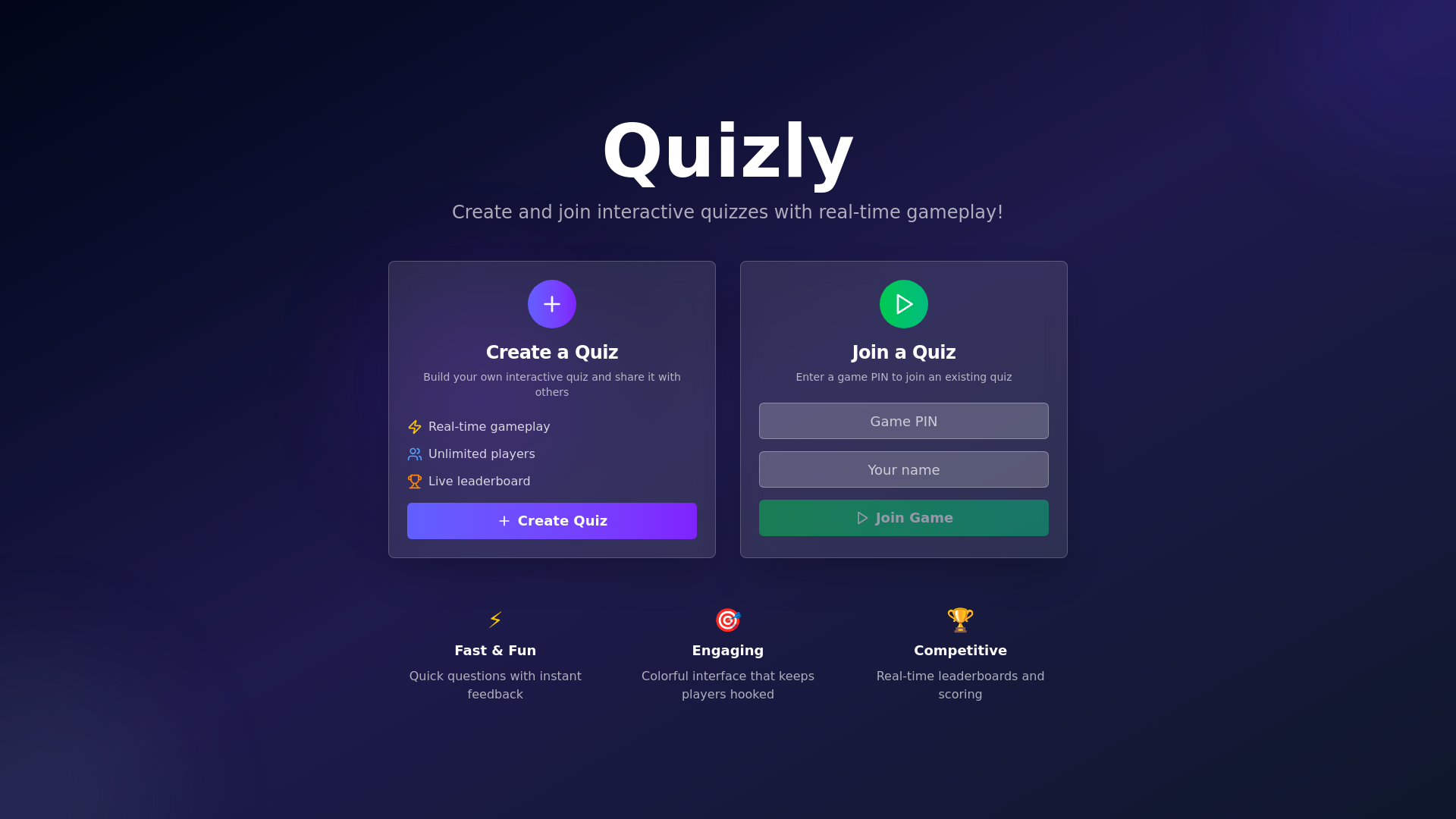 website screenshot of https://quizly.one/