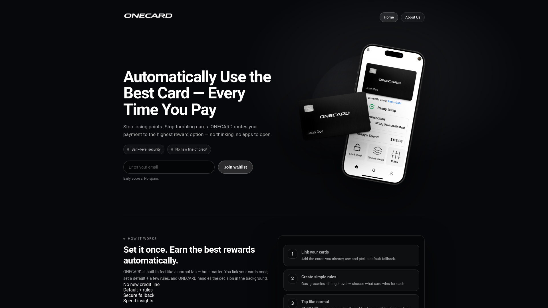 website screenshot of https://onecardhq.com/