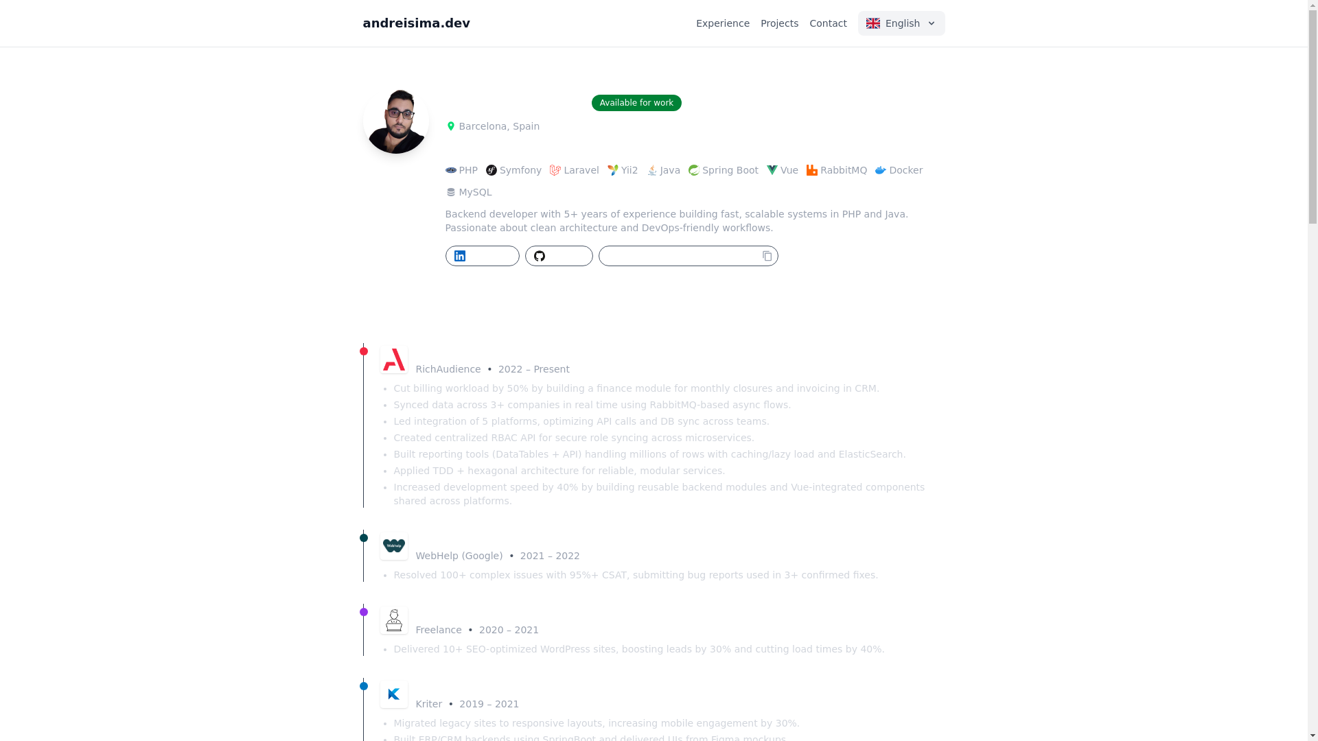 website screenshot of https://andreisima.dev/