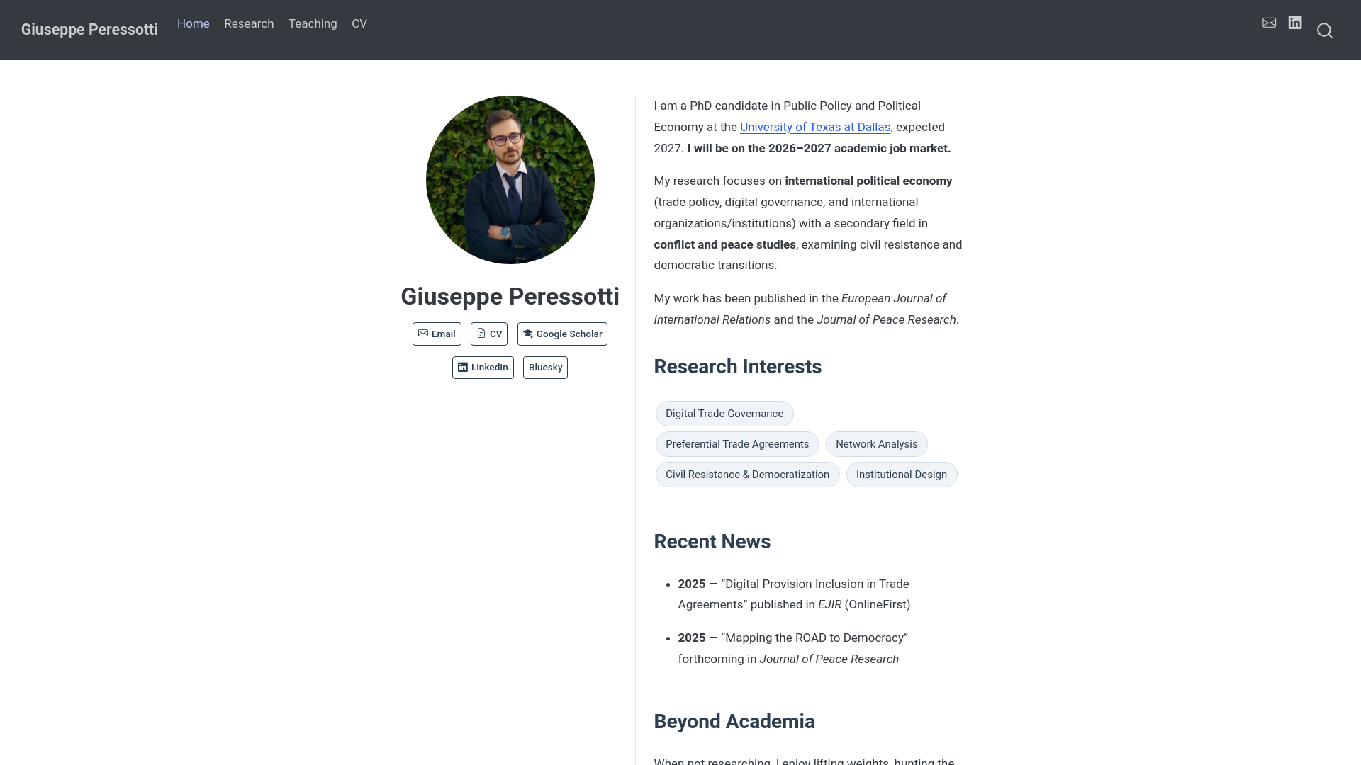 website screenshot of https://giuseppeperessotti.com