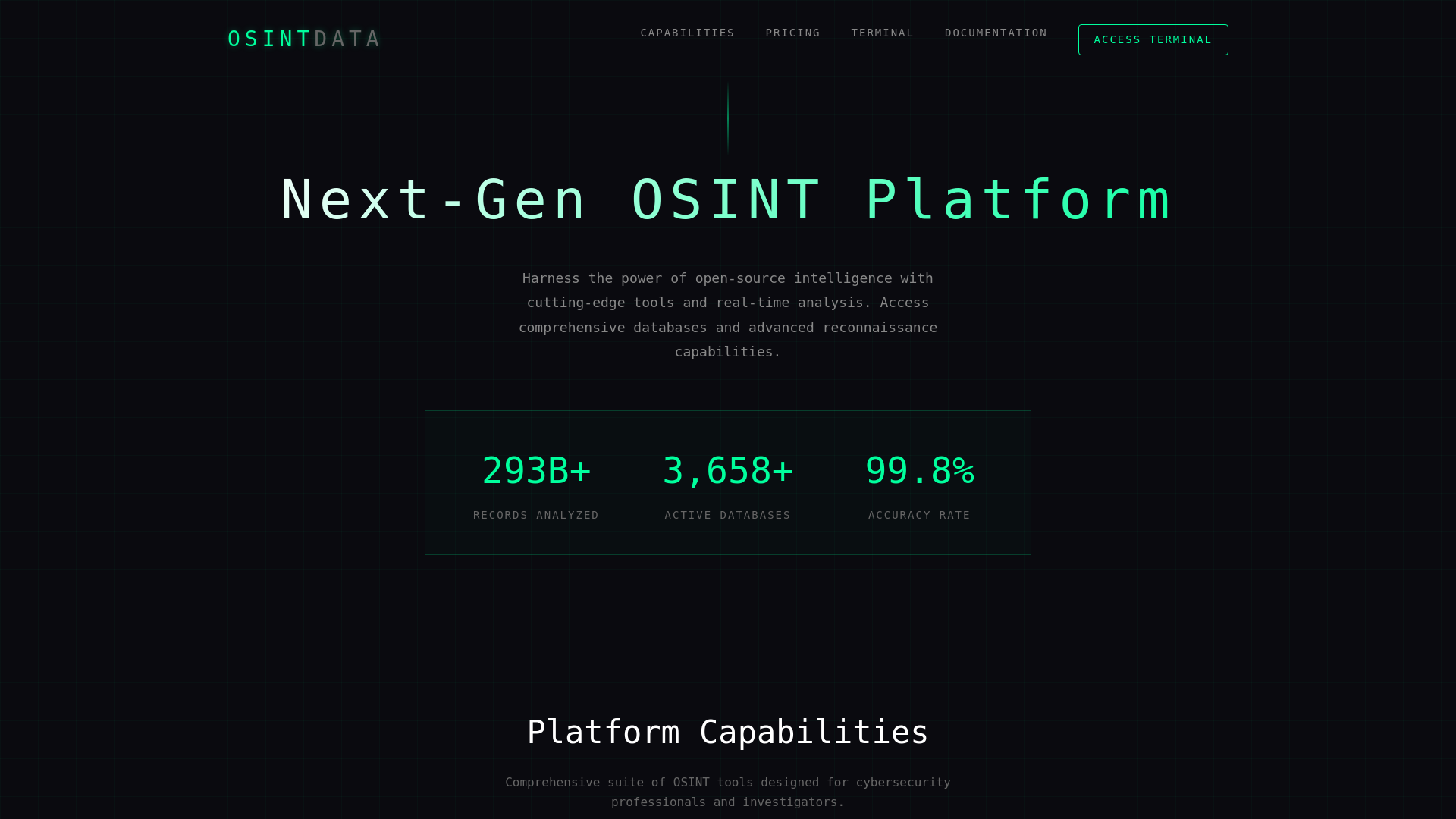 website screenshot of https://osintdata.space/