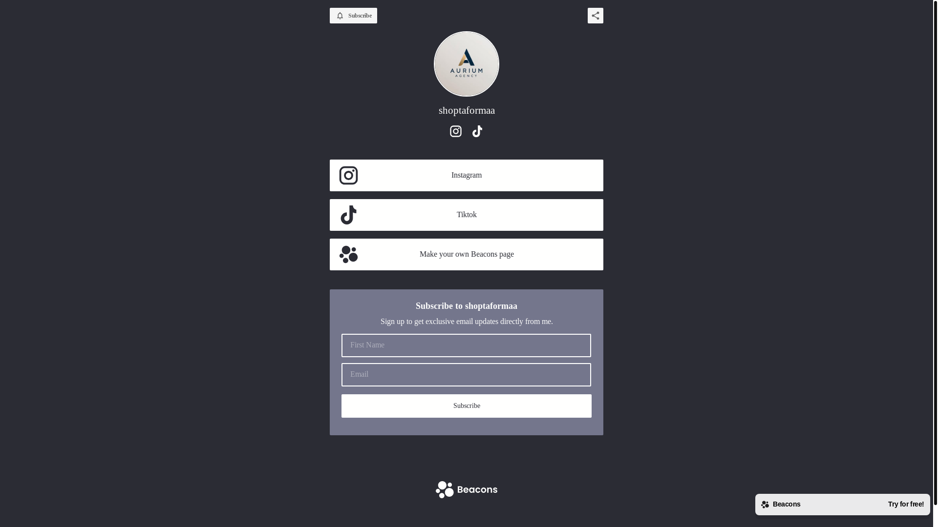 website screenshot of https://shoptaformaa.com/