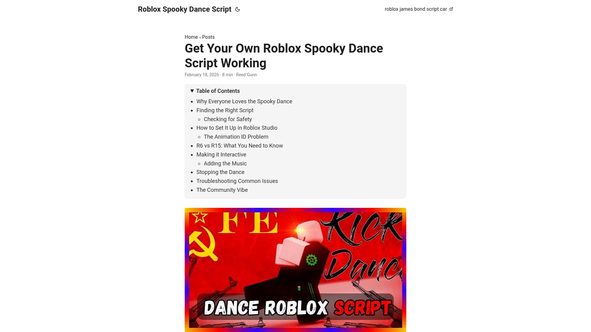 website screenshot of https://roblox-spooky-dance-script.pages.dev/
