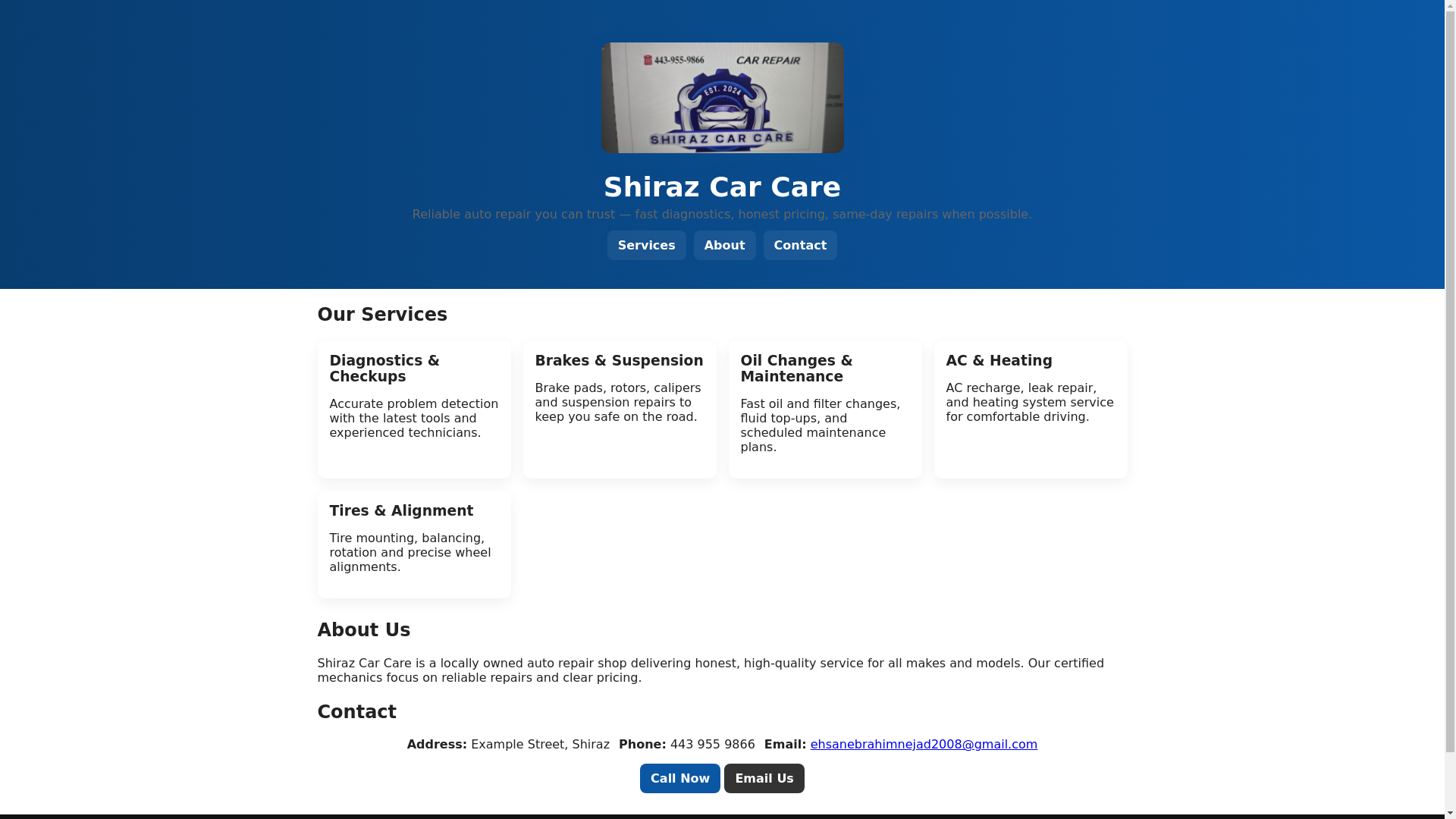 website screenshot of https://shirazcarcare.com/