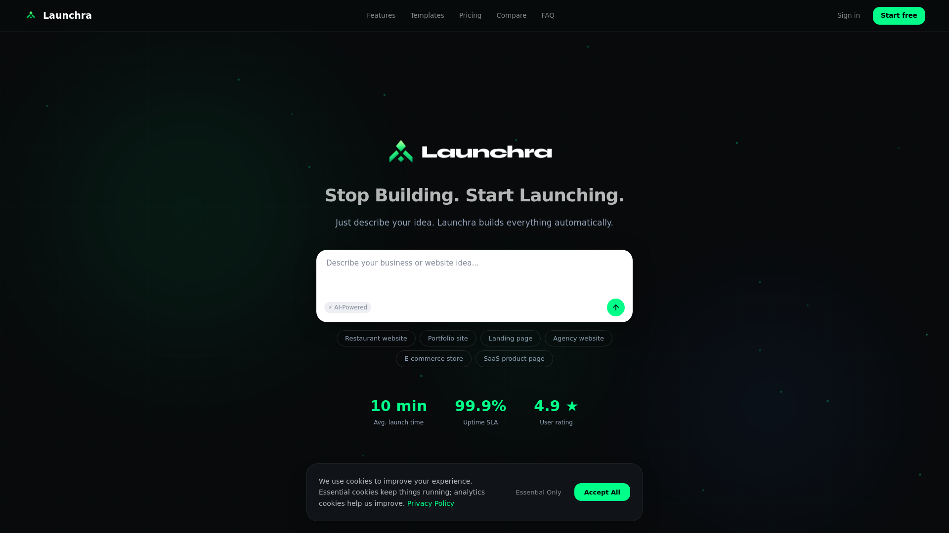 website screenshot of https://launchra.io/