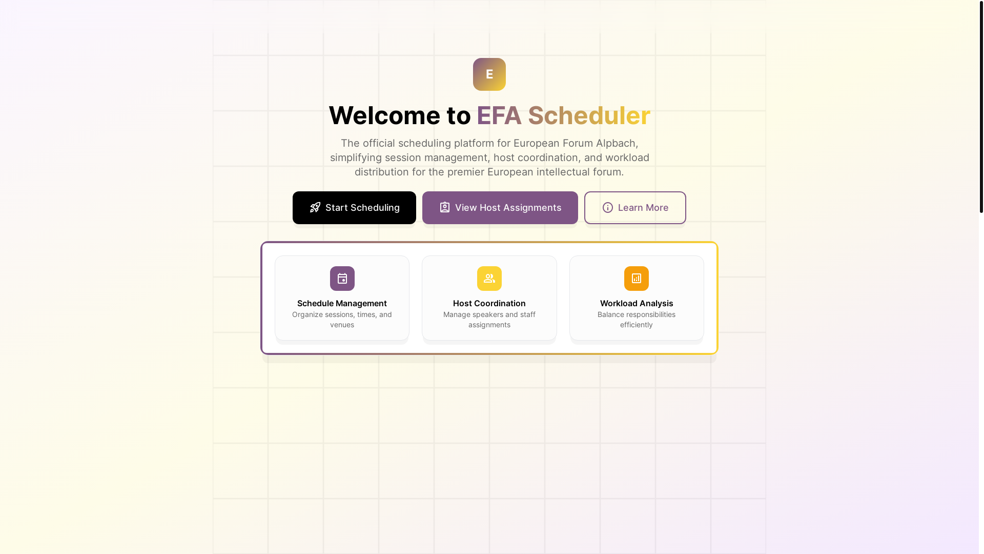 website screenshot of https://efa-scheduler.com/
