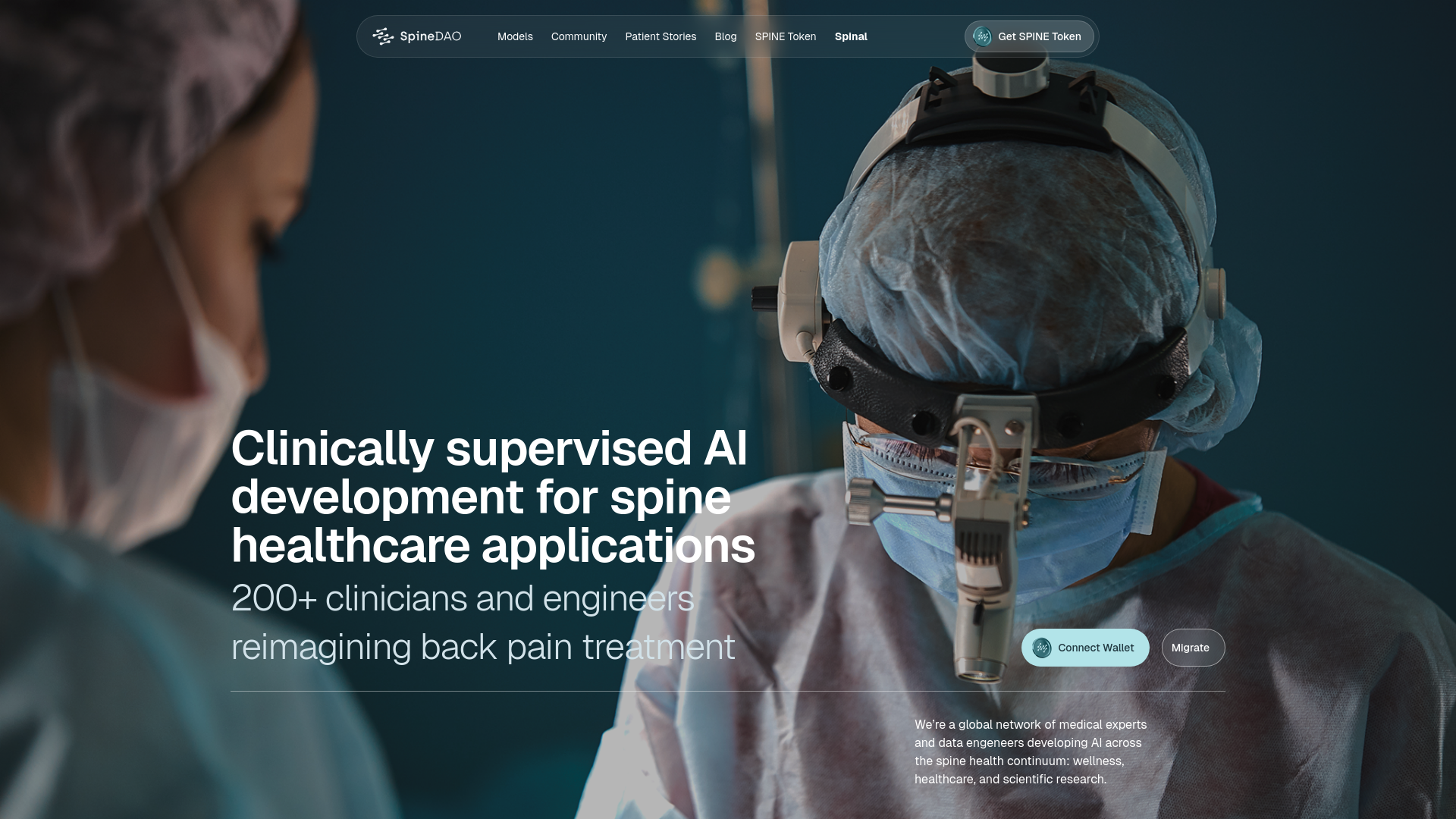 website screenshot of https://migrate-spinedao.world/