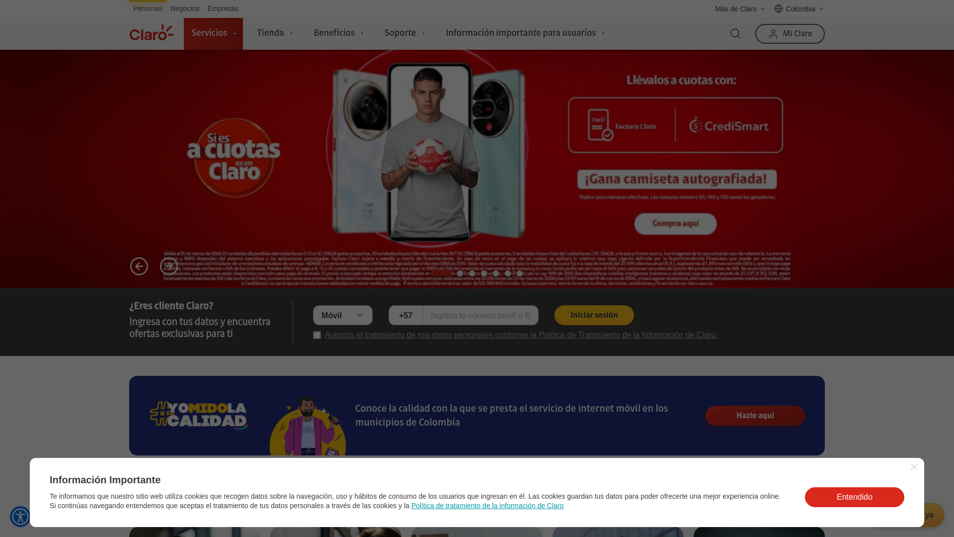 website screenshot of https://claro.com.co/