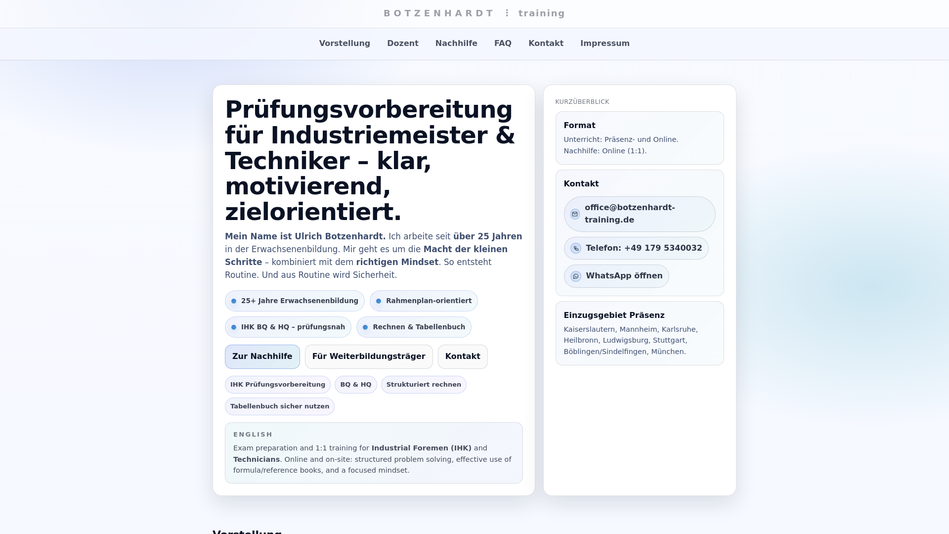website screenshot of https://botzenhardt-training.de