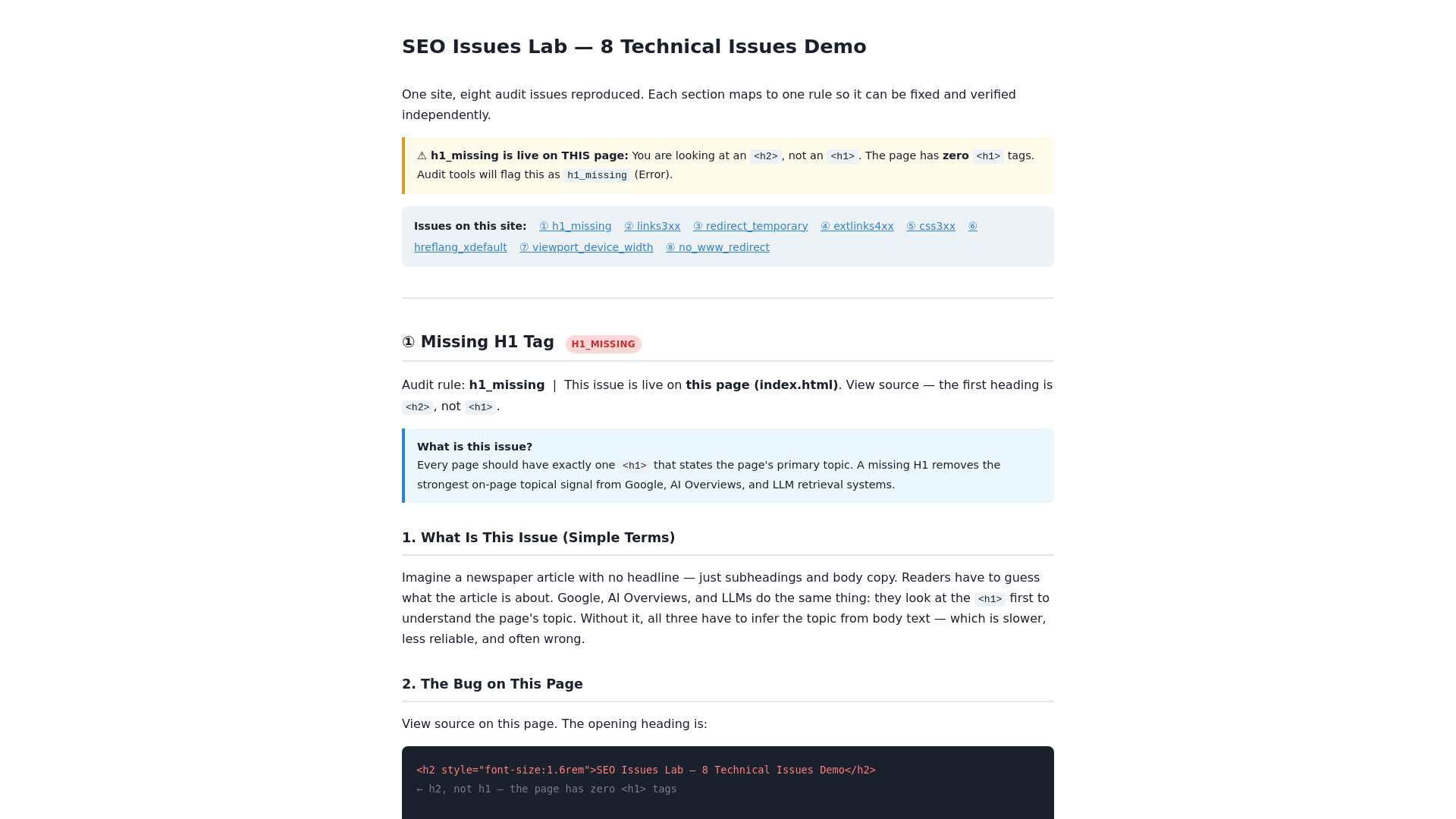 website screenshot of https://seo-issues-lab.pages.dev/