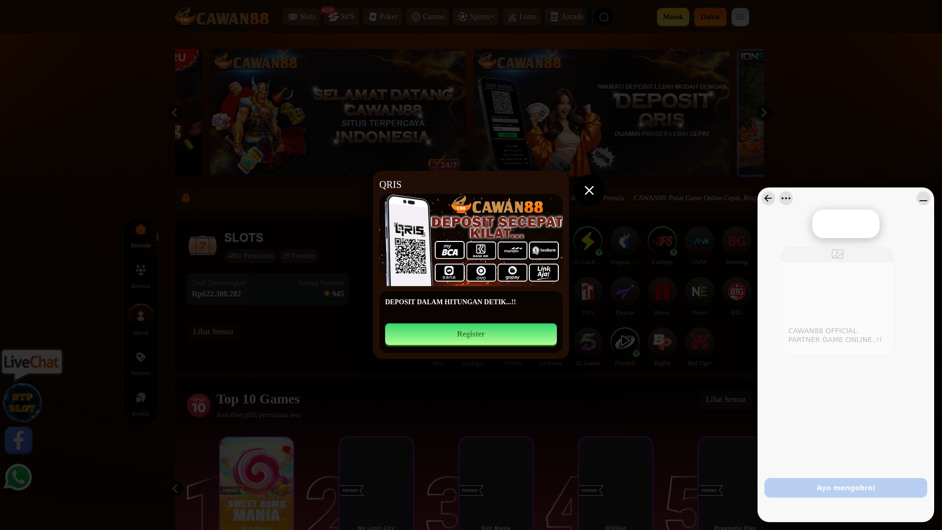 website screenshot of https://cawan88fast.net/