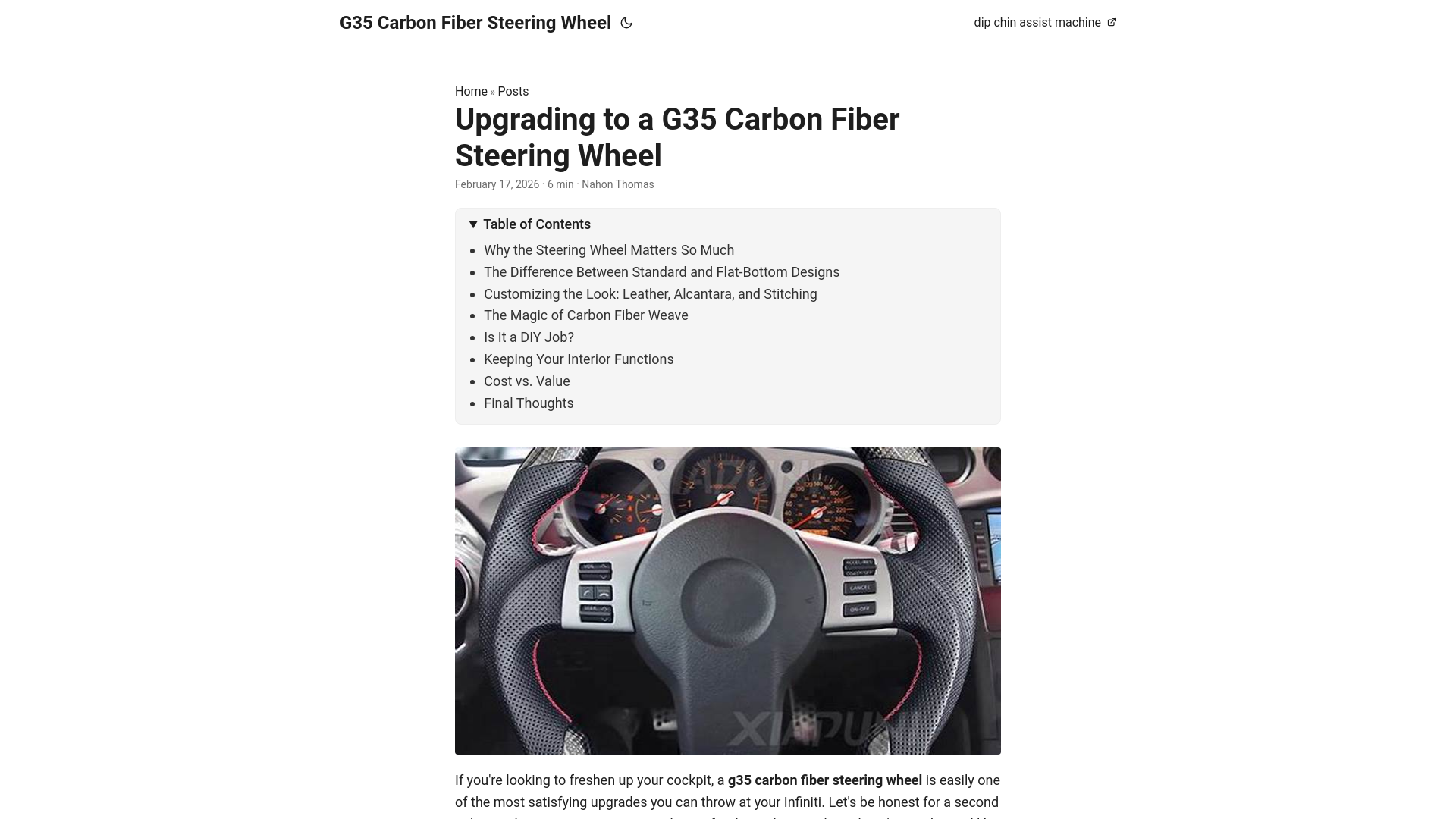website screenshot of https://g35-carbon-fiber-steering-wheel.pages.dev/
