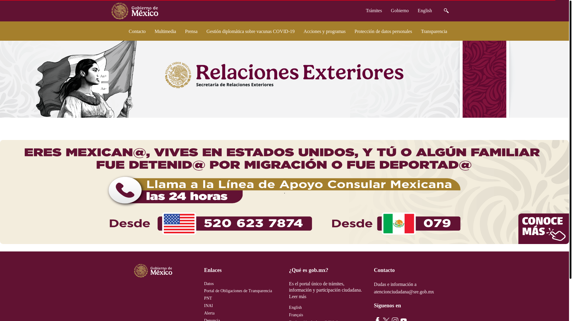 website screenshot of https://sre.gob.mx