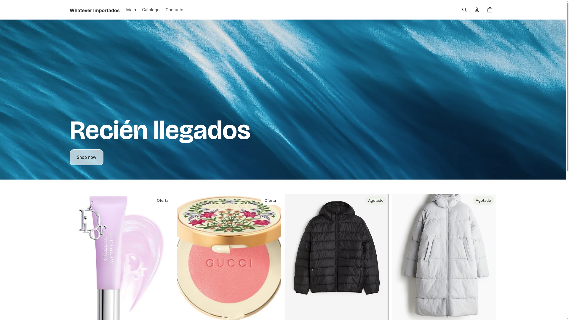 website screenshot of https://whateverimportados.com/