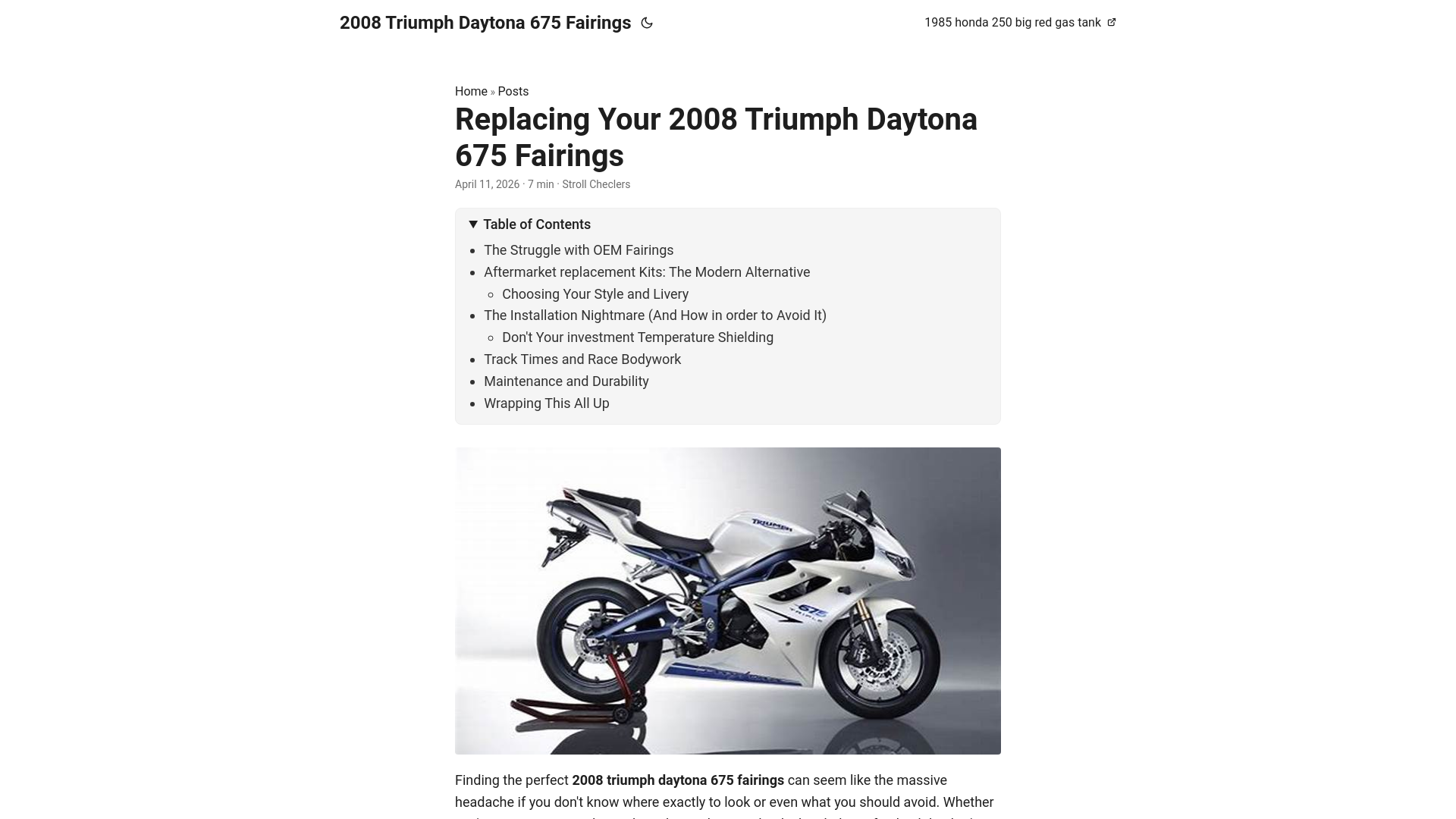 website screenshot of https://2008-triumph-daytona-675-fairings.pages.dev/