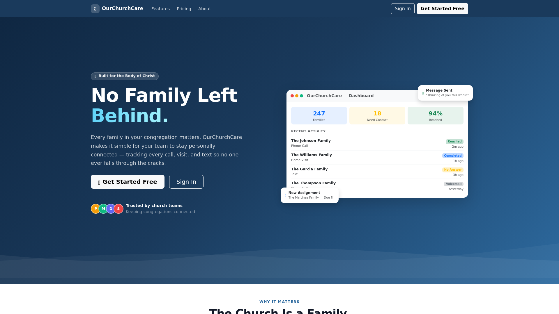 website screenshot of https://ourchurchcare.com/