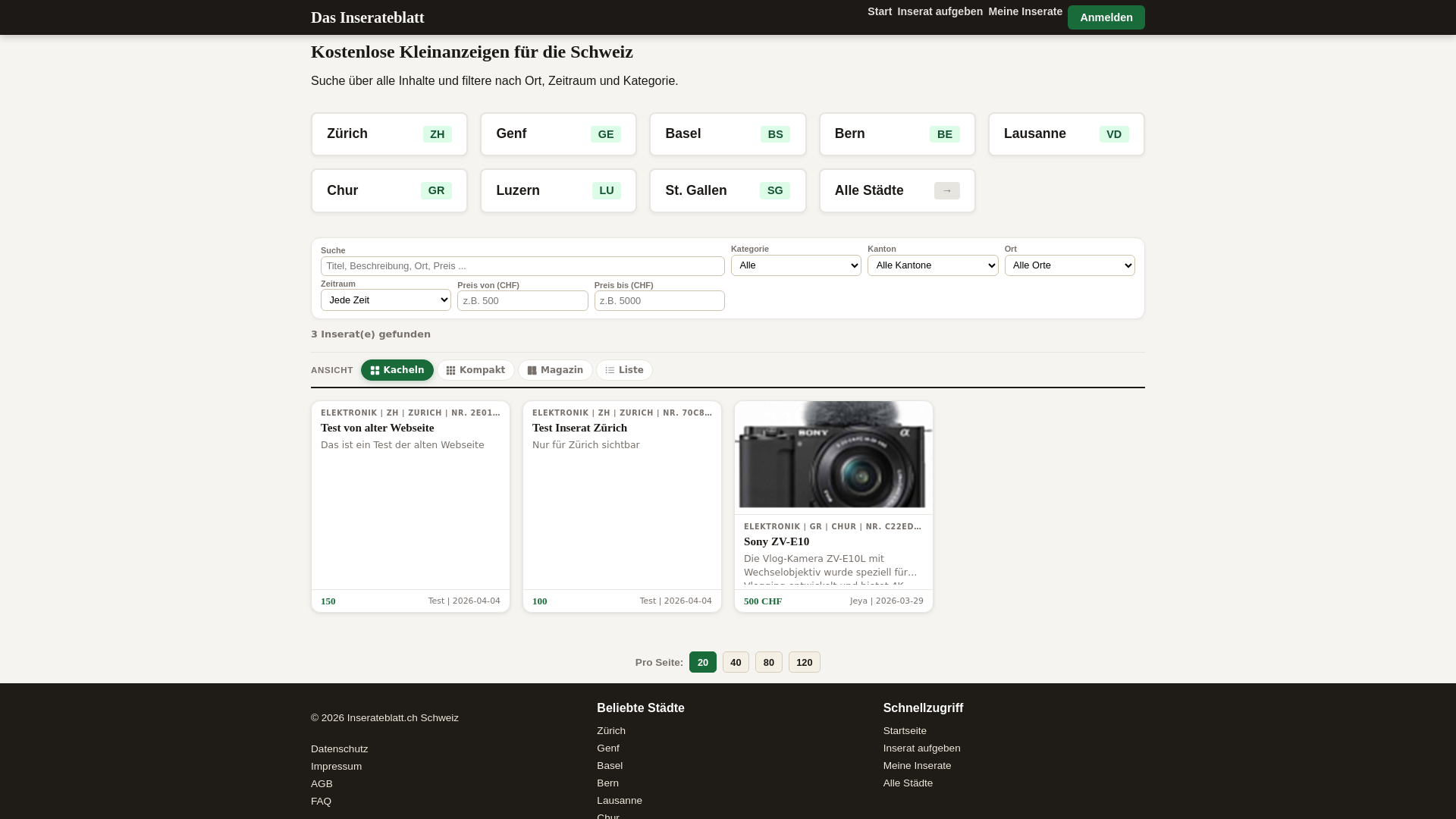 website screenshot of https://inserateblatt.ch