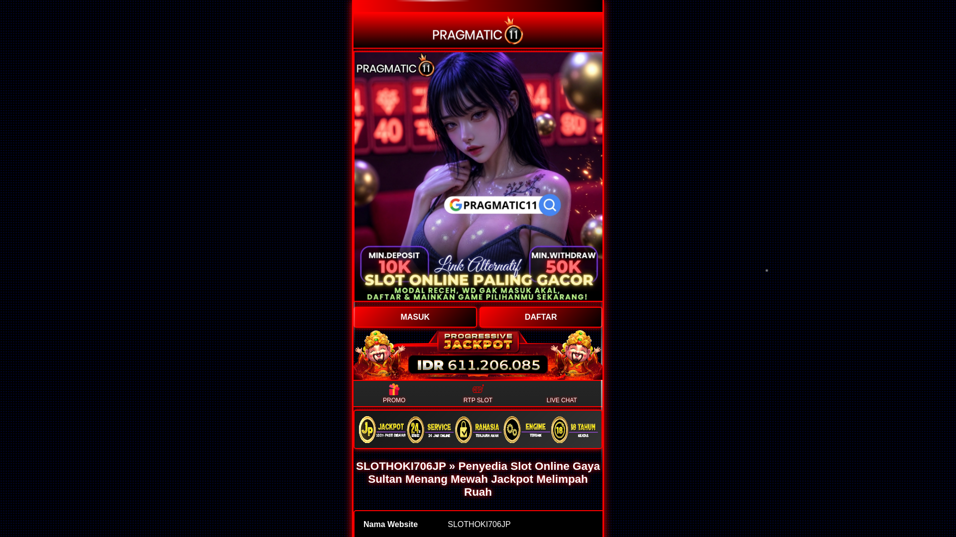 website screenshot of https://slothoki706jp.live/