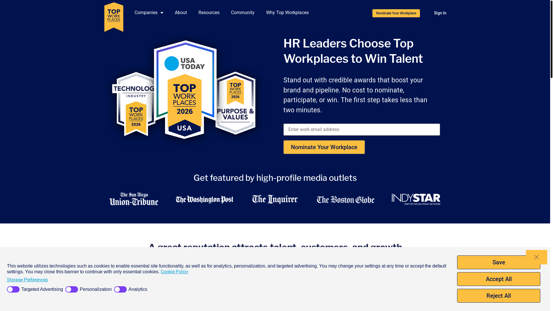 website screenshot of https://hubtopworkplaces.com/
