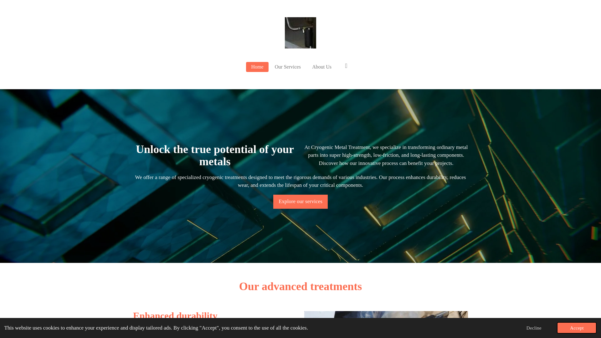 website screenshot of https://cryogenicmetaltreatment.ca/