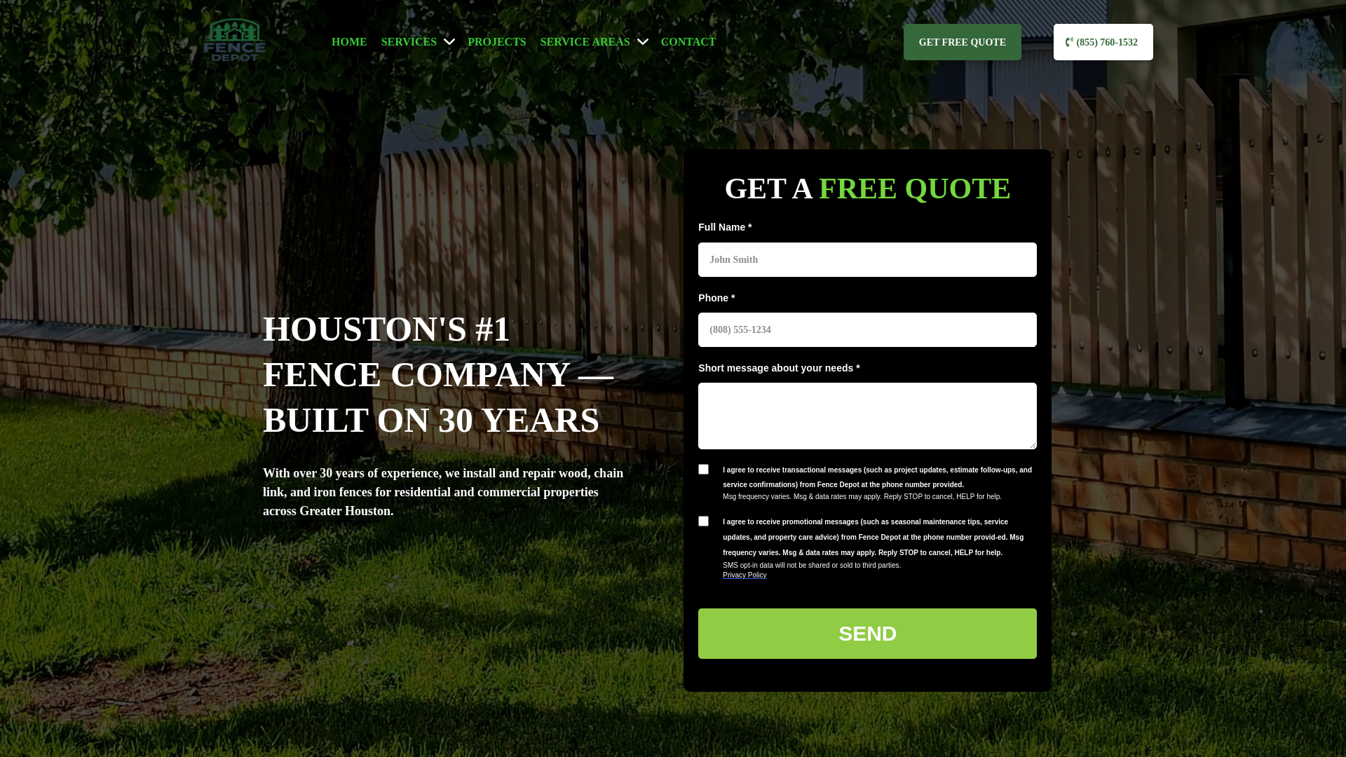 website screenshot of https://fence-depot-houston.com/