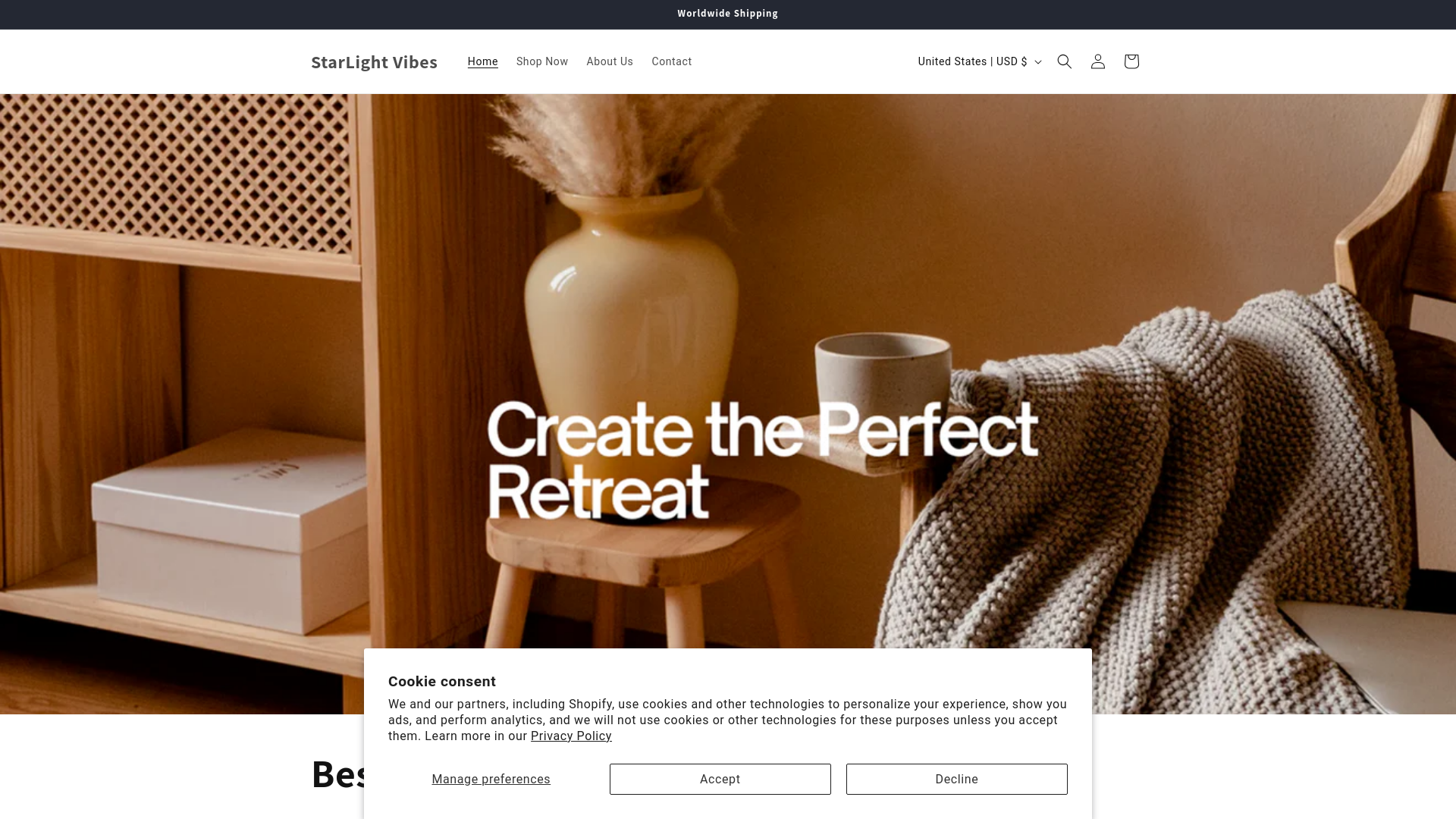 website screenshot of https://starlightvibes.shop/