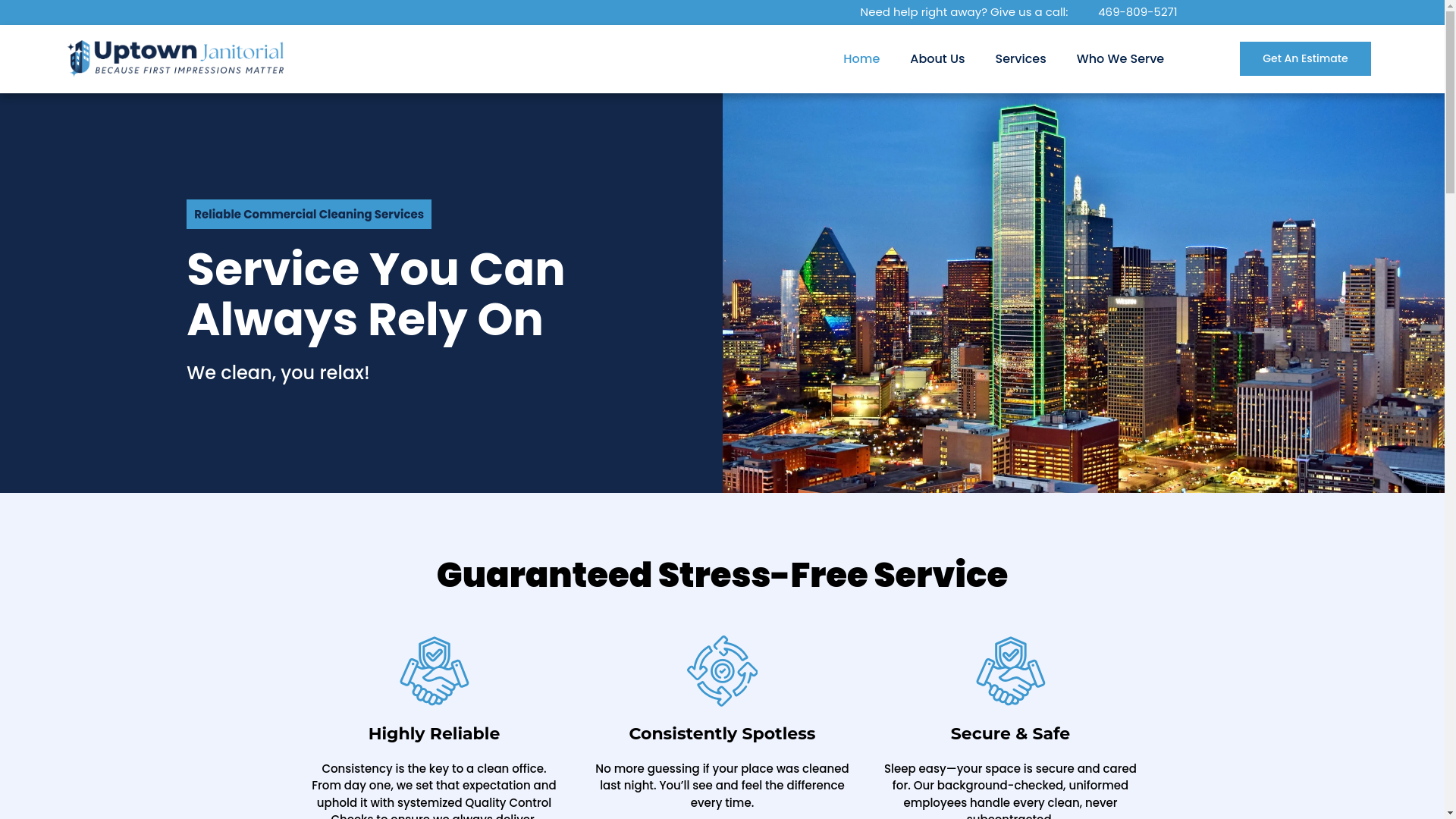 website screenshot of https://happyuptownjanitorial.com/