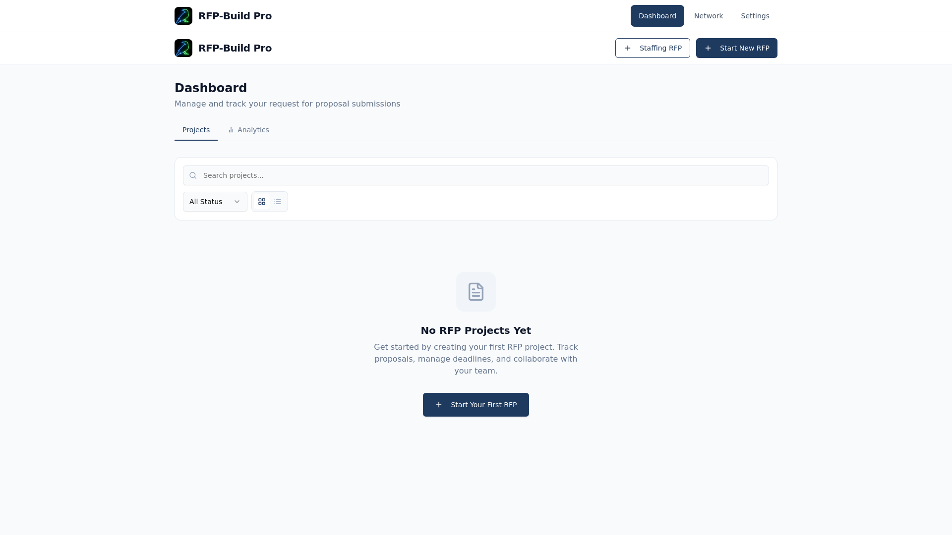 website screenshot of https://rfpbuild.pro/