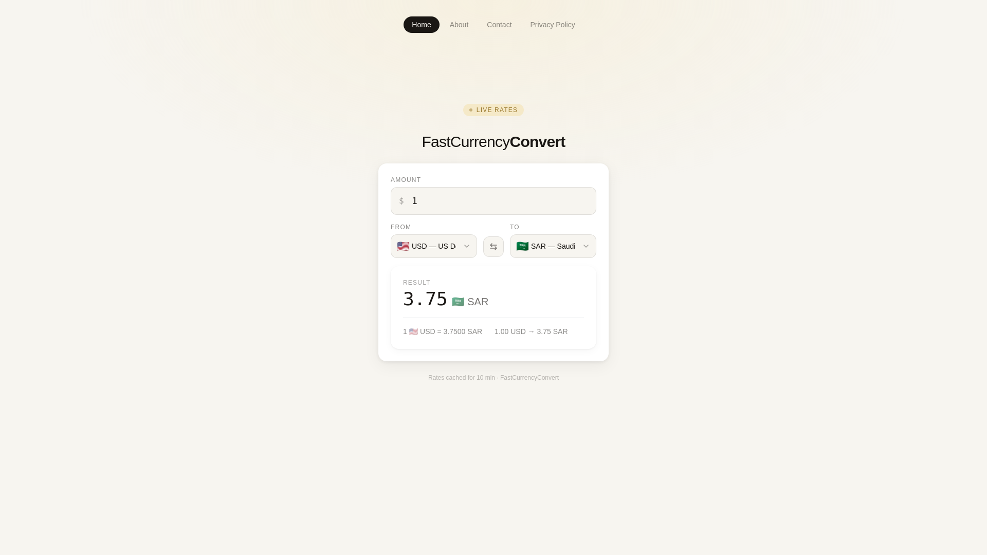 website screenshot of https://fastcurrencyconvert.com/