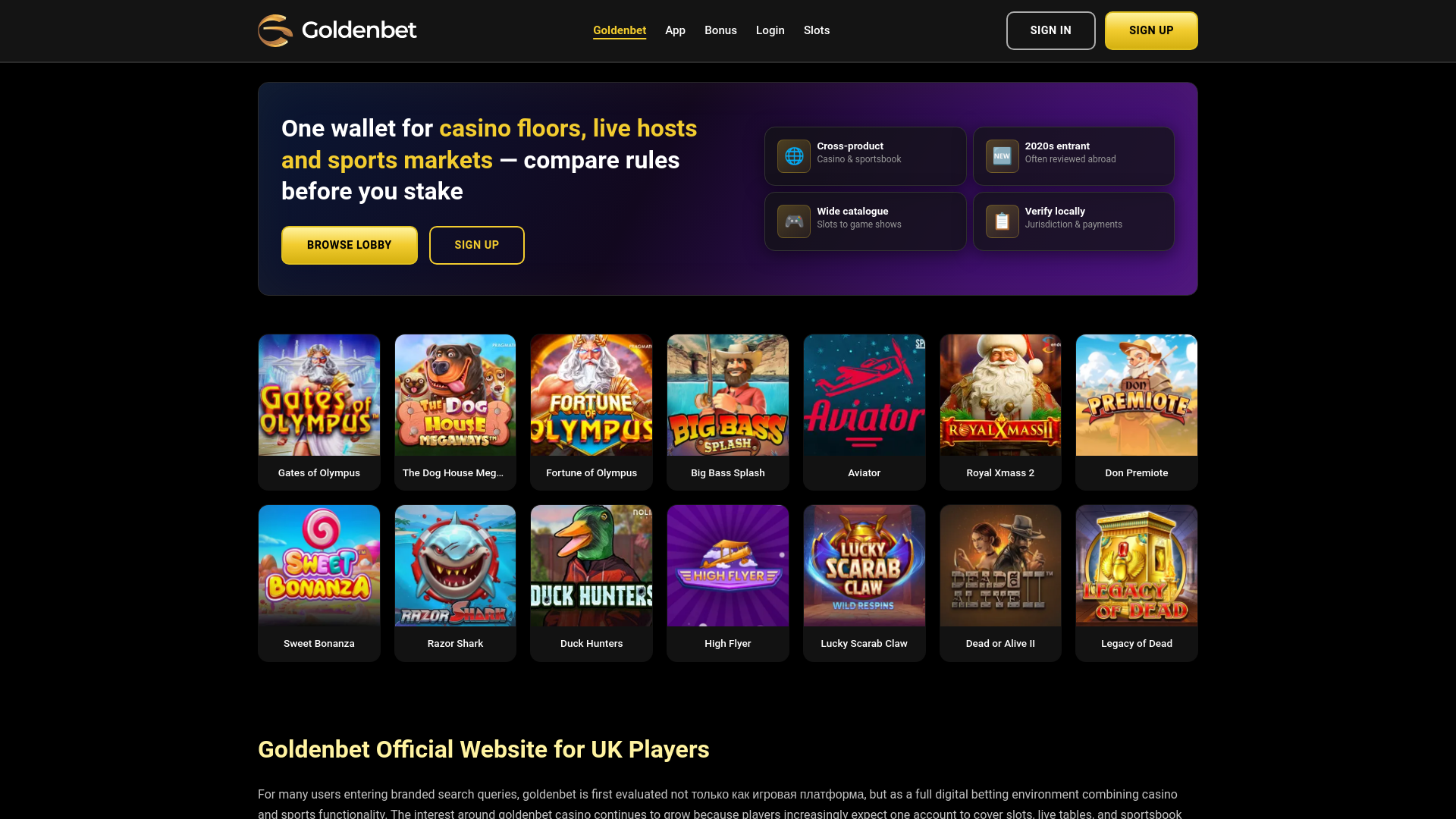 website screenshot of https://goldens-bets.com/